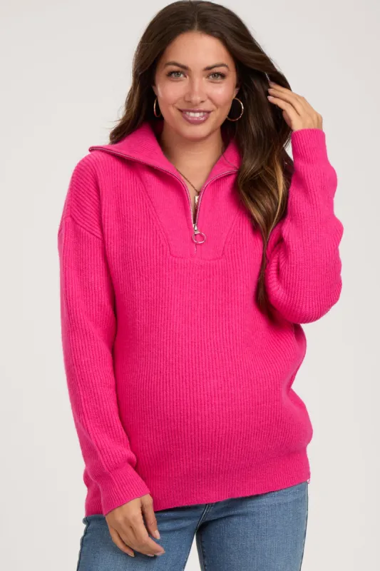 Fuchsia Half Zip Maternity Sweater sold by Pinkblush