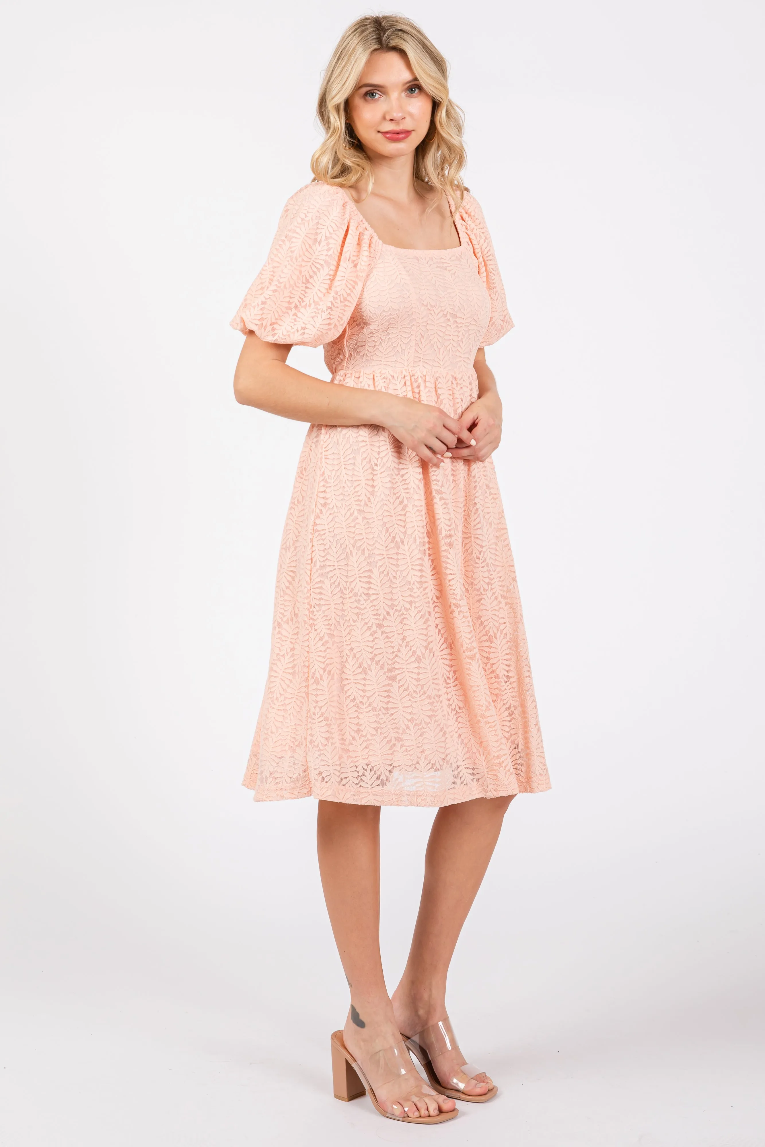 Peach Lace Square Neck Dress sold by Pinkblush product image thumbnail 2