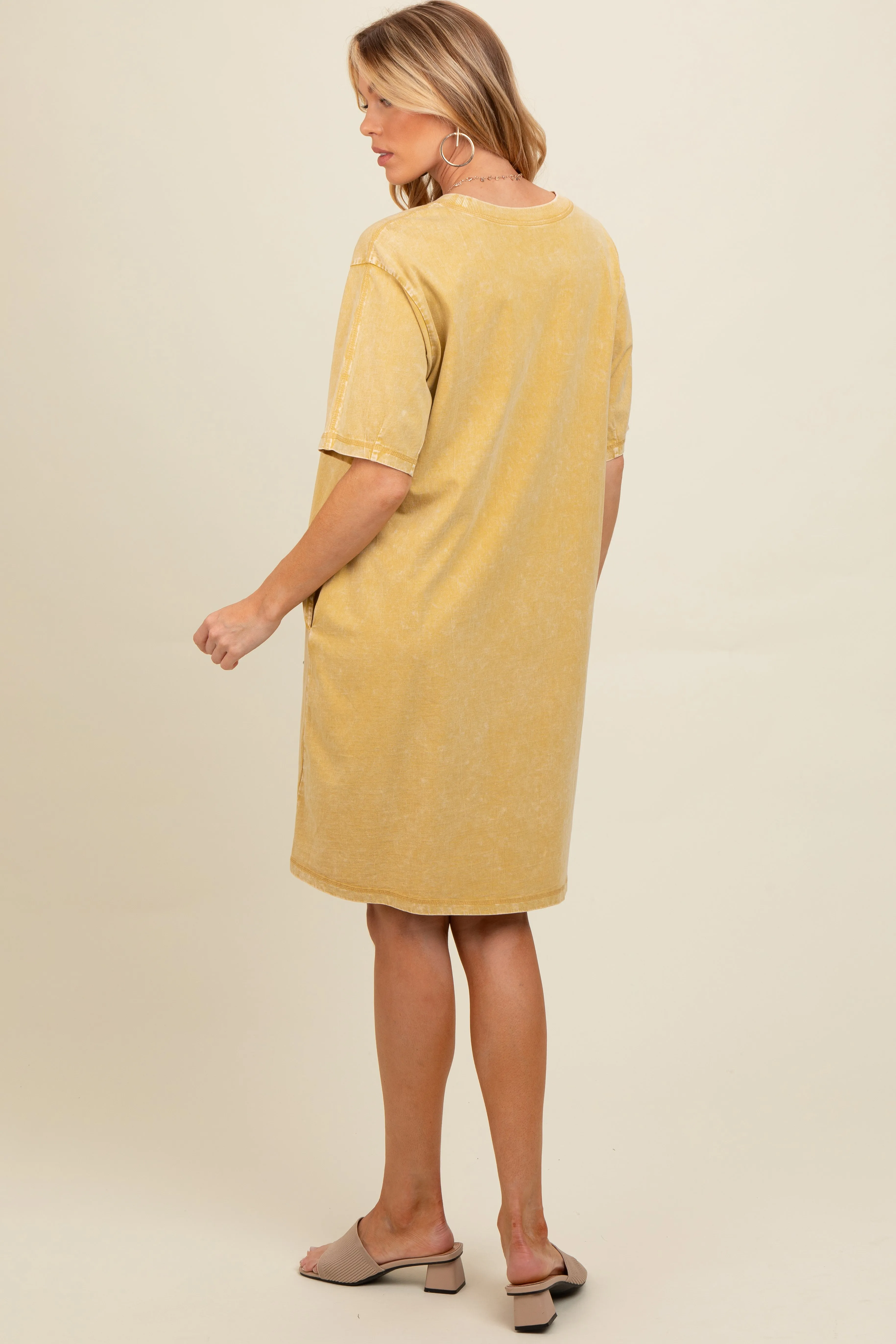 Yellow Rhinestone Mineral Washed Maternity T-Shirt Dress sold by Pinkblush product image thumbnail 3