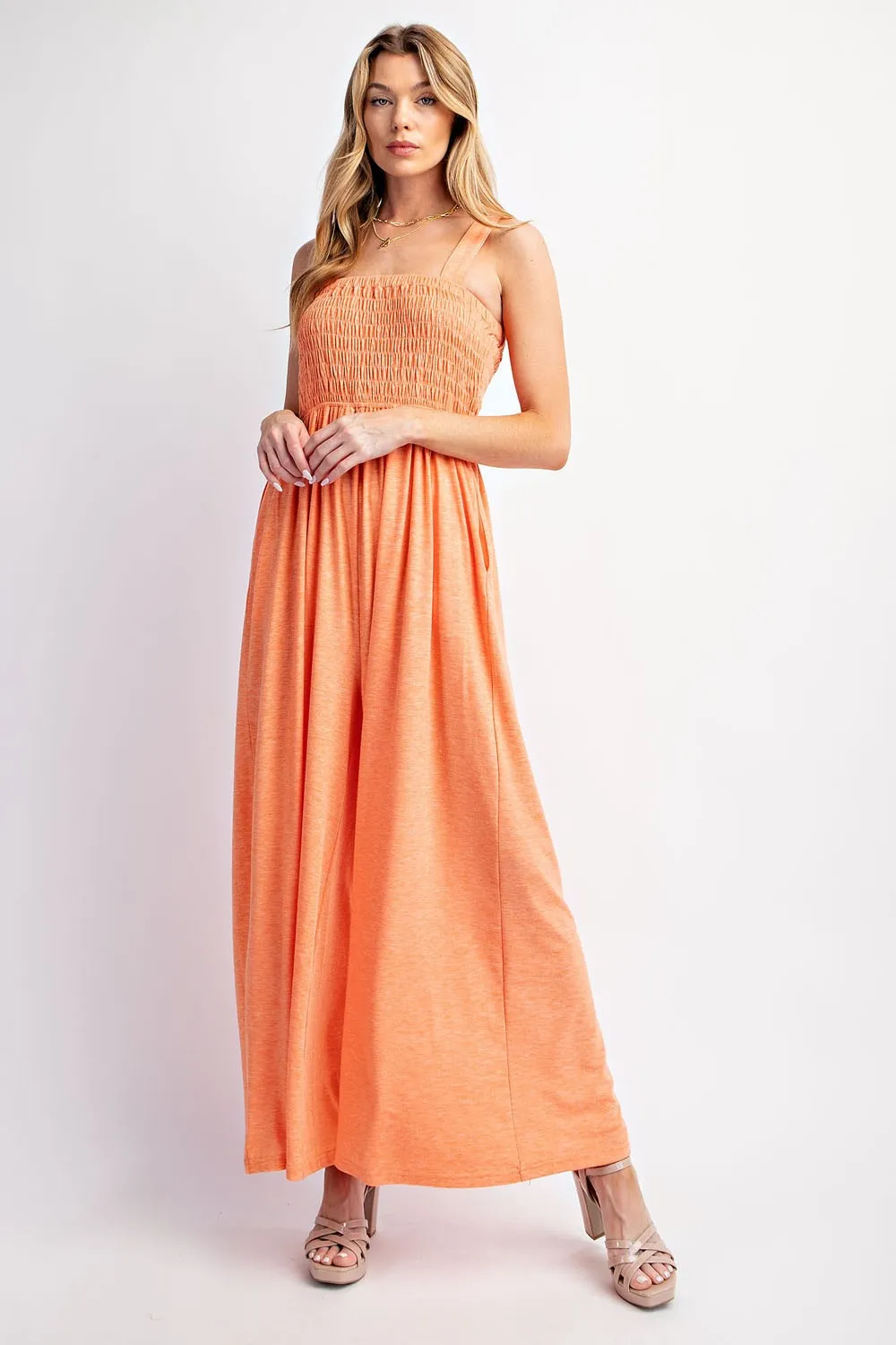 Orange Smocked Wide Leg Maternity Jumpsuit sold by Pinkblush product image thumbnail 4