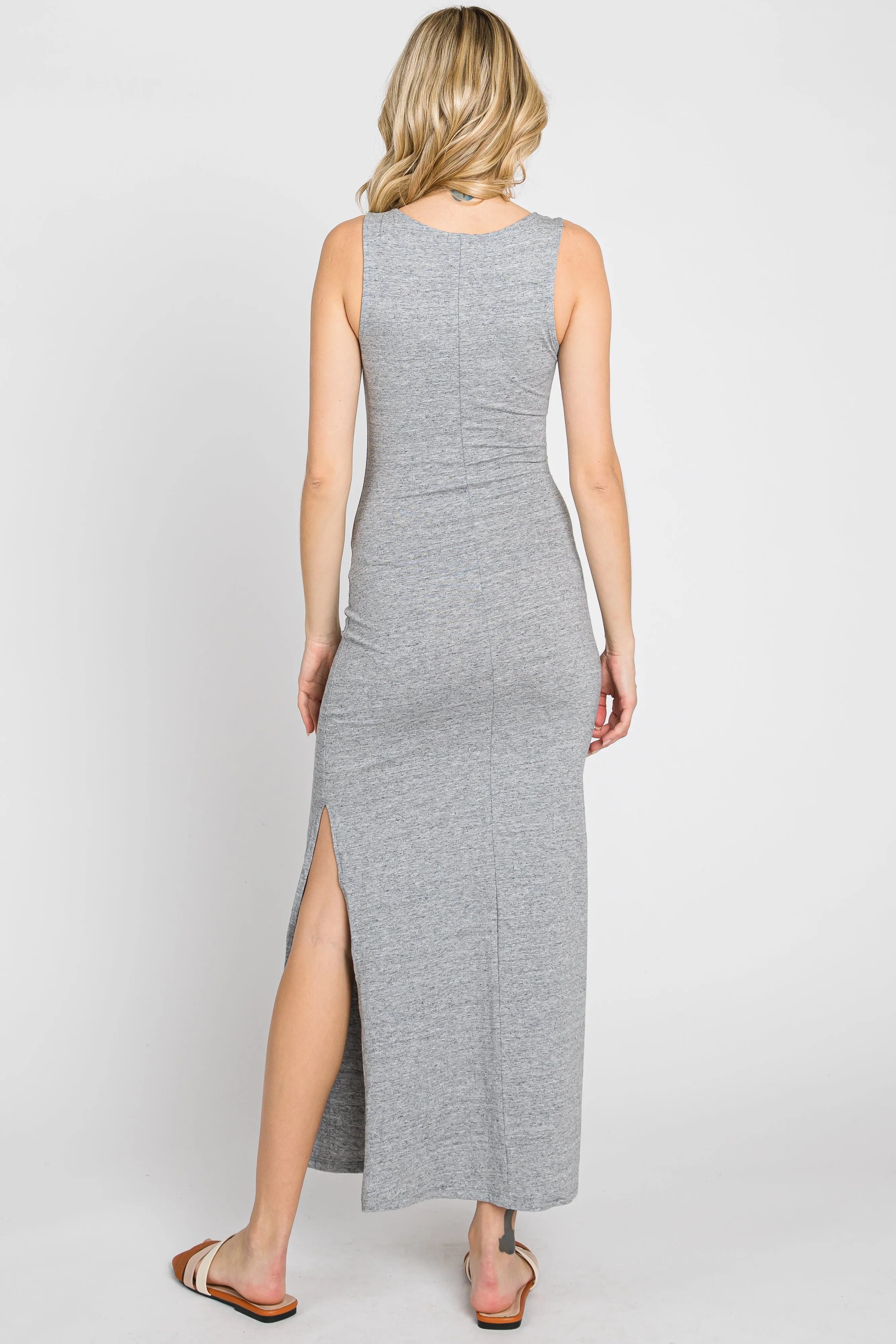 Heather Grey V-Neck Side Slit Midi Dress sold by Pinkblush product image thumbnail 3