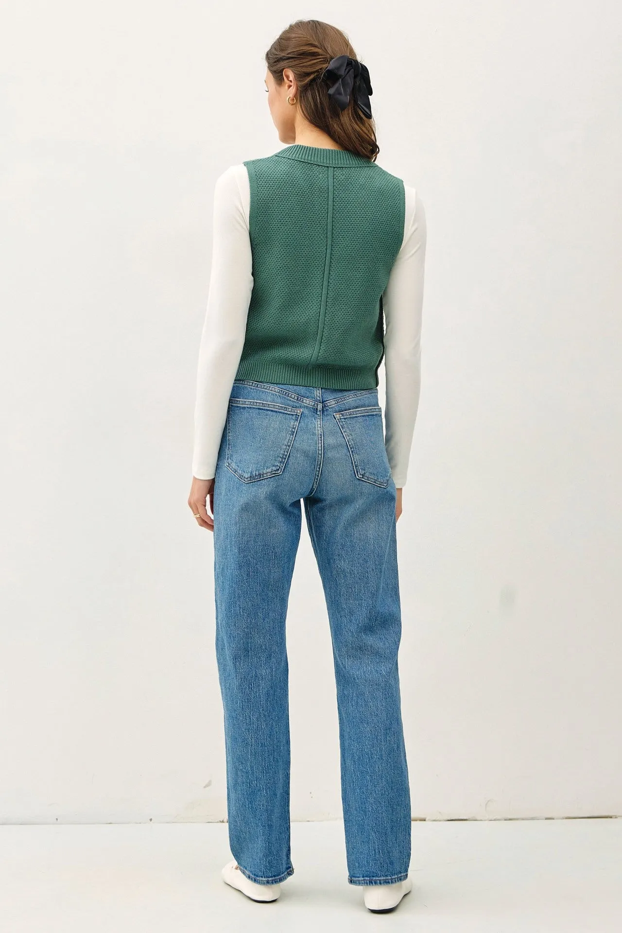 Pine Green Cable Knit Sweater Button Down Vest sold by Pinkblush product image thumbnail 4