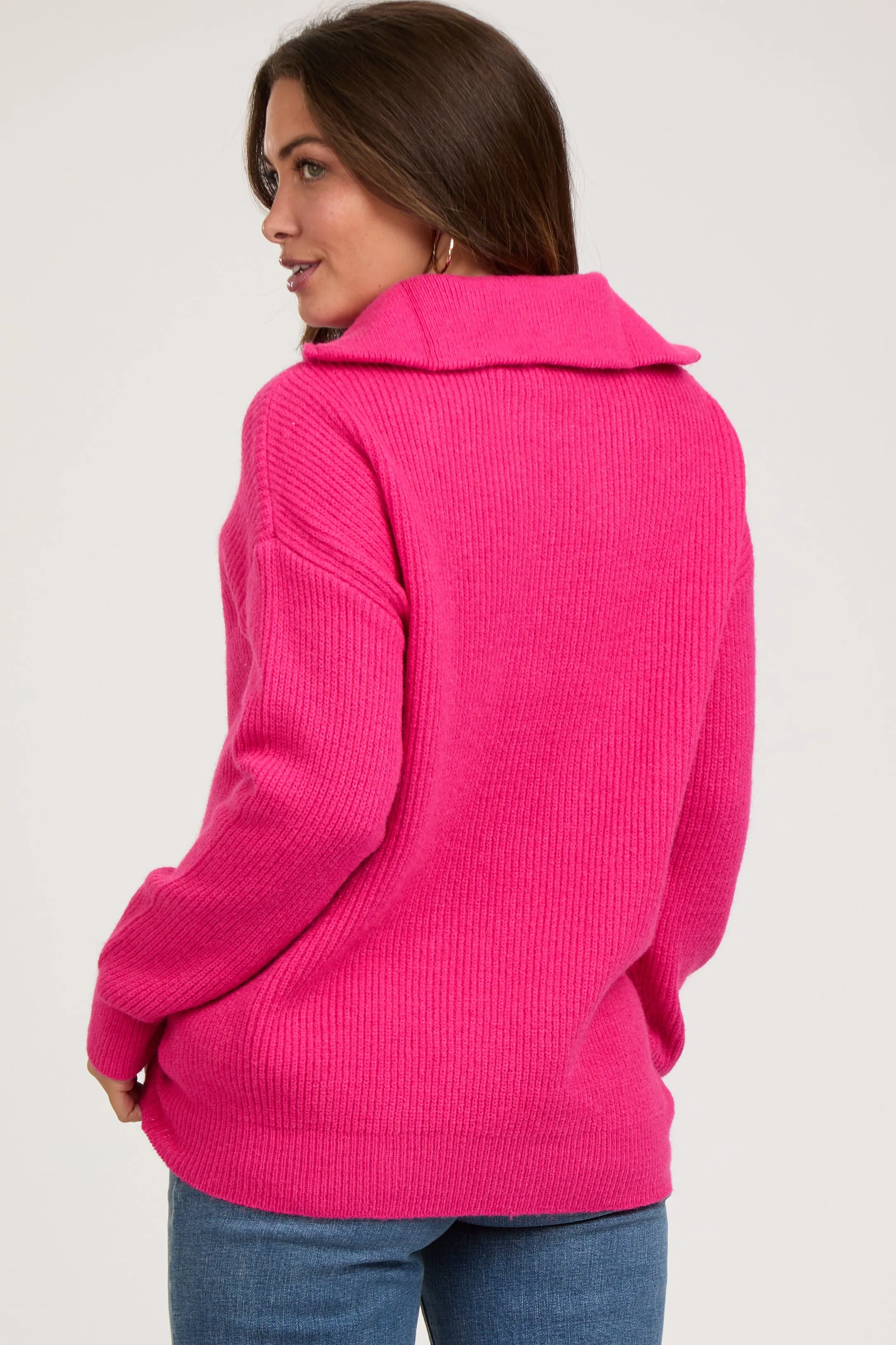 Fuchsia Half Zip Maternity Sweater sold by Pinkblush product image thumbnail 3