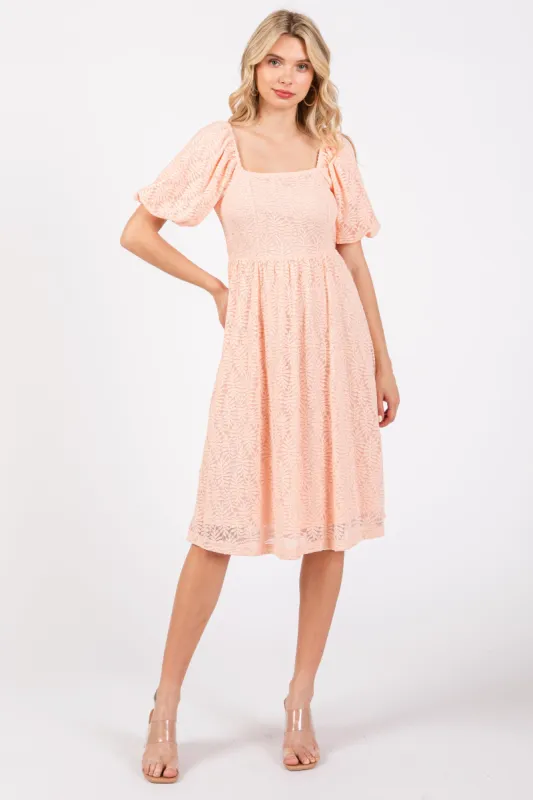 Peach Lace Square Neck Dress sold by Pinkblush