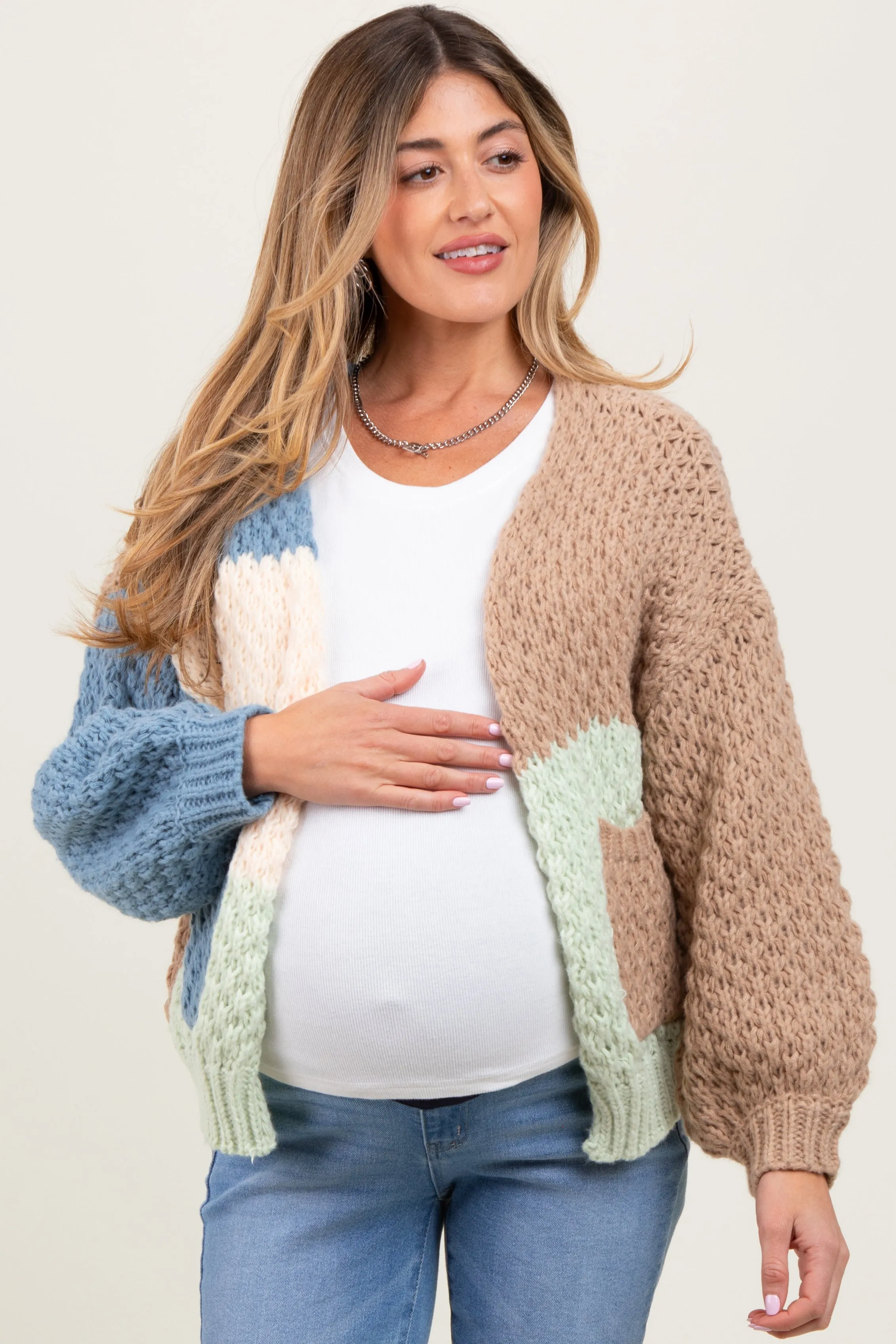 Multicolor Chunky Crochet Knit Maternity Cardigan sold by Pinkblush
