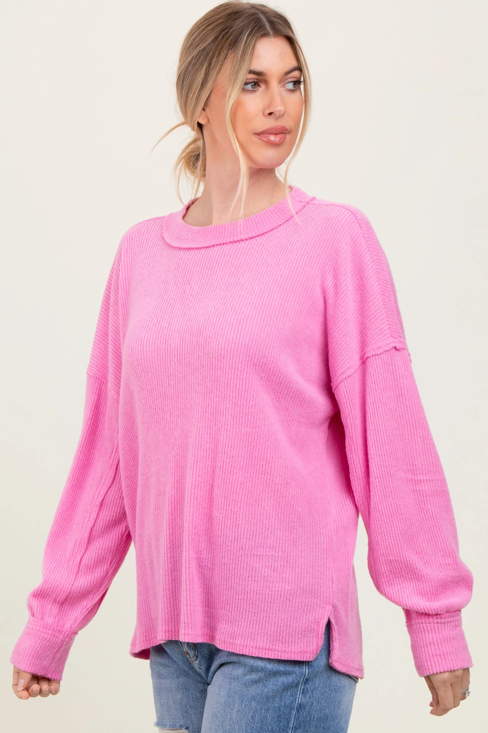 Pink Brushed Ribbed Knit Pullover sold by Pinkblush product image thumbnail 3