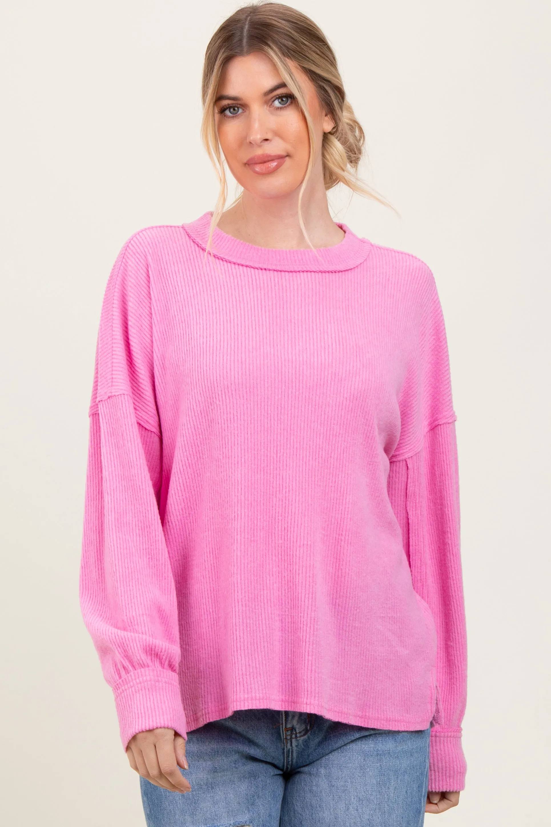 Pink Brushed Ribbed Knit Pullover sold by Pinkblush