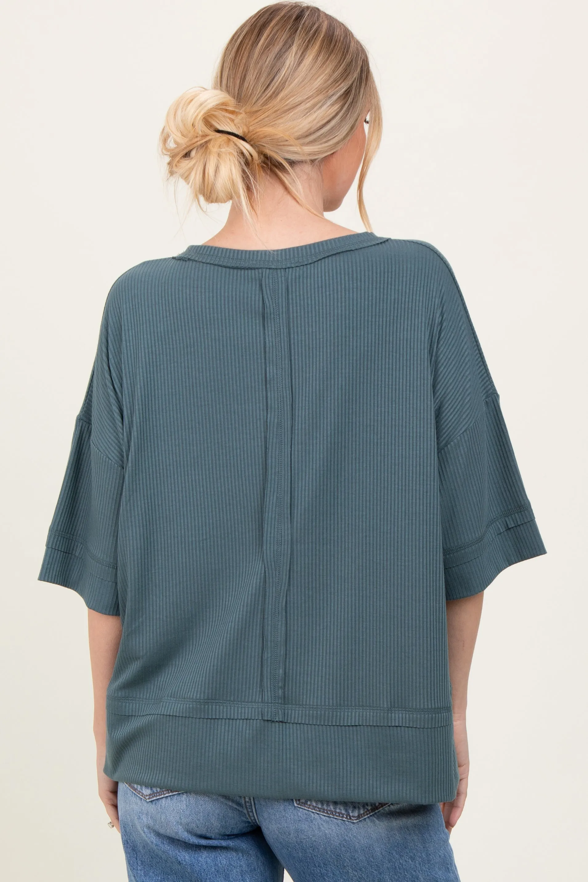 Teal Ribbed Boxy Fit Short Sleeve Top sold by Pinkblush product image thumbnail 3