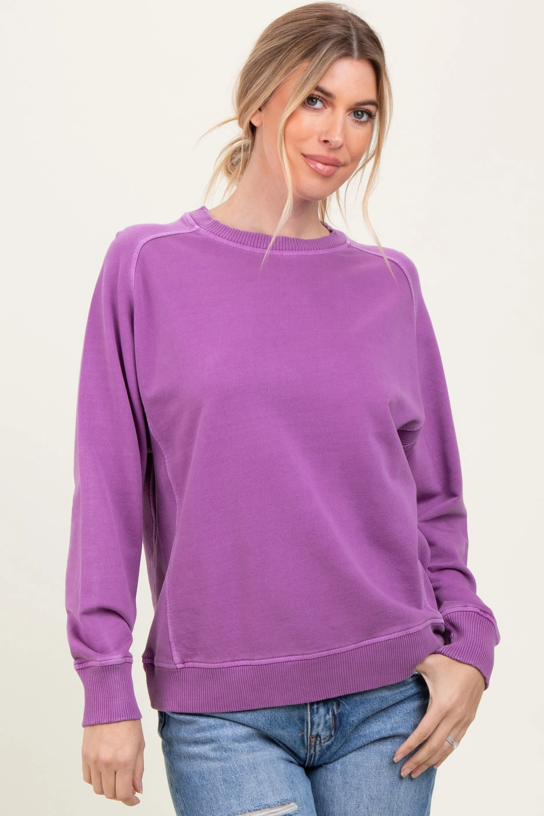 Plum French Terry Vintage Wash Pullover sold by Pinkblush