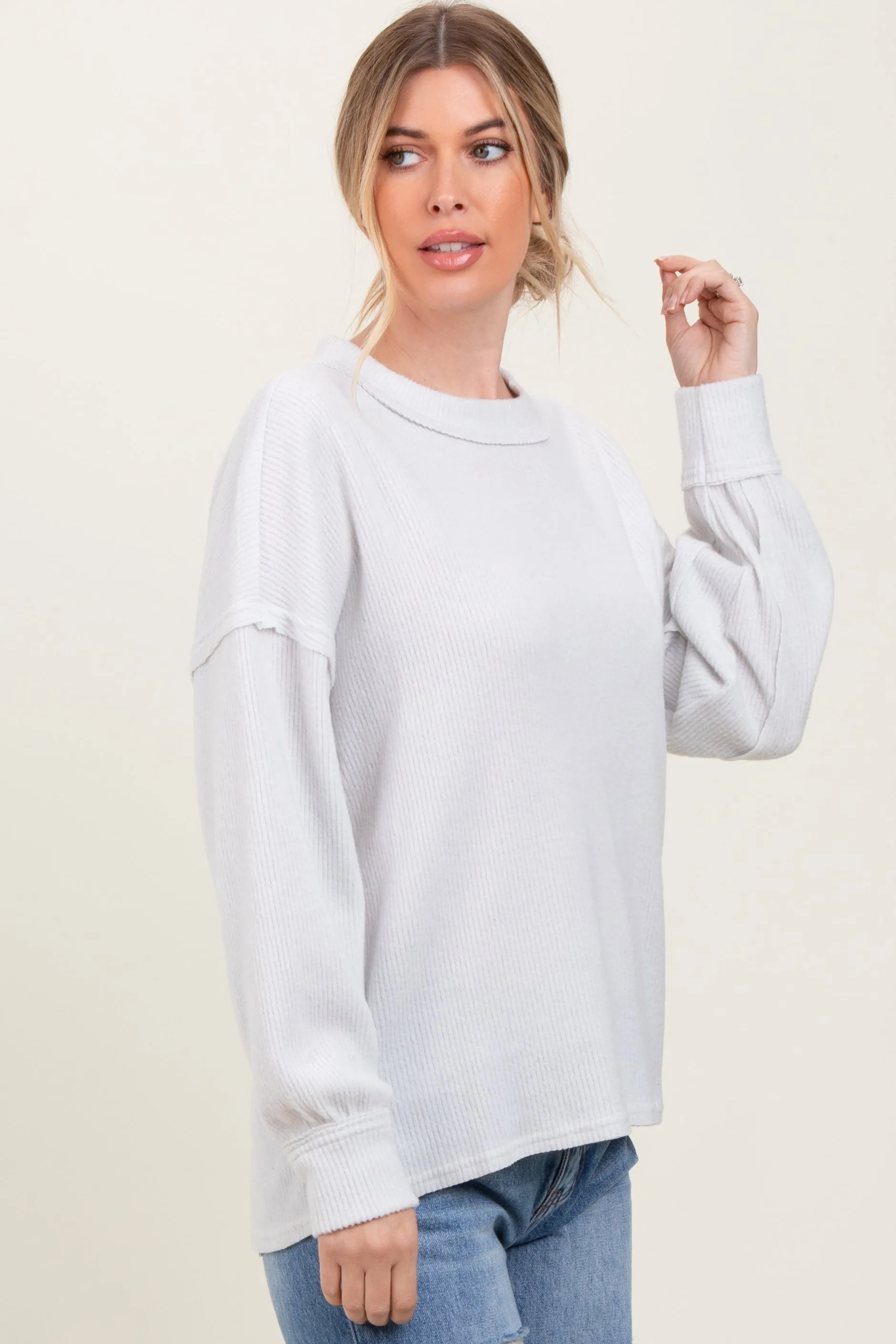 Ivory Brushed Ribbed Knit Pullover sold by Pinkblush product image thumbnail 3