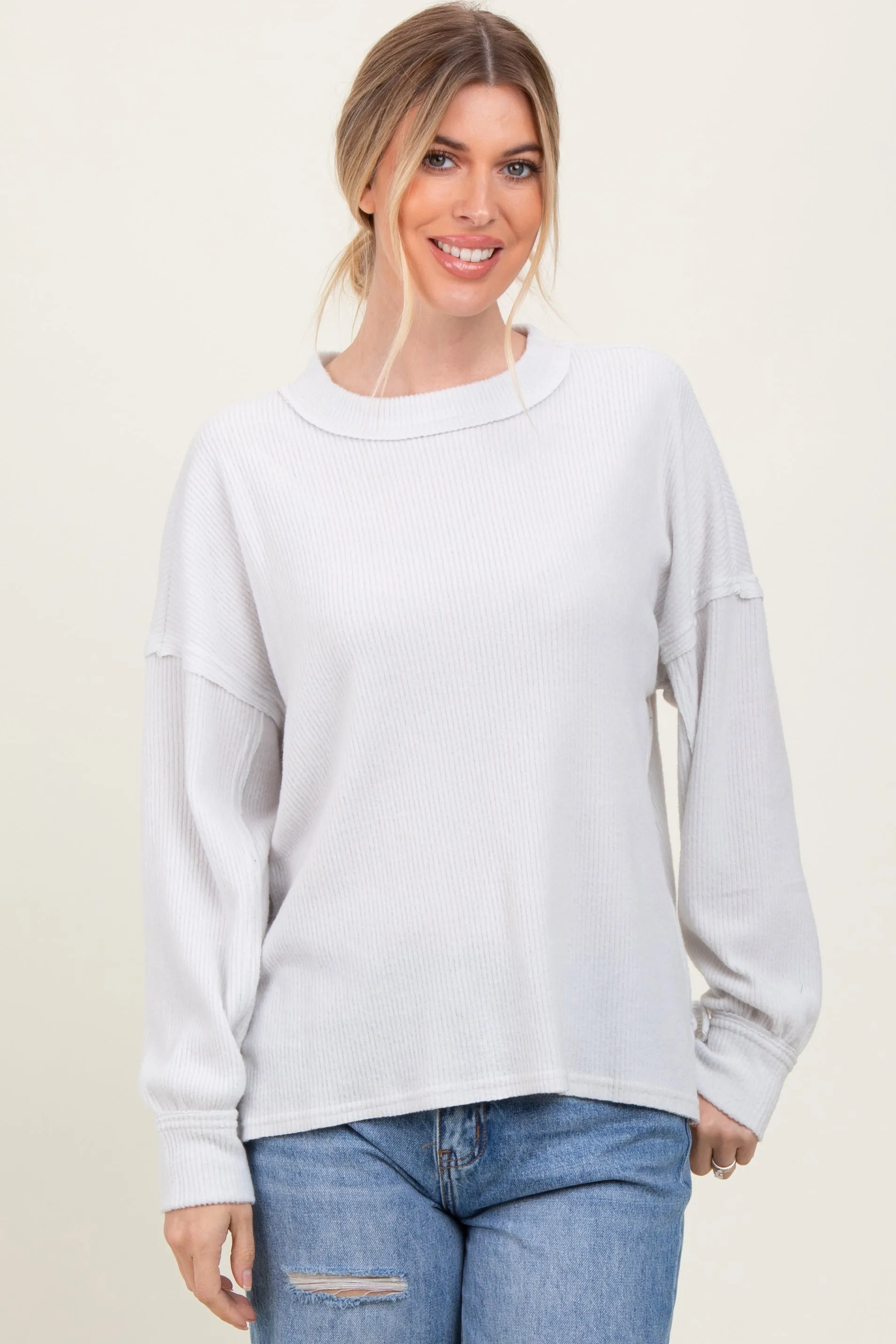 Ivory Brushed Ribbed Knit Pullover sold by Pinkblush