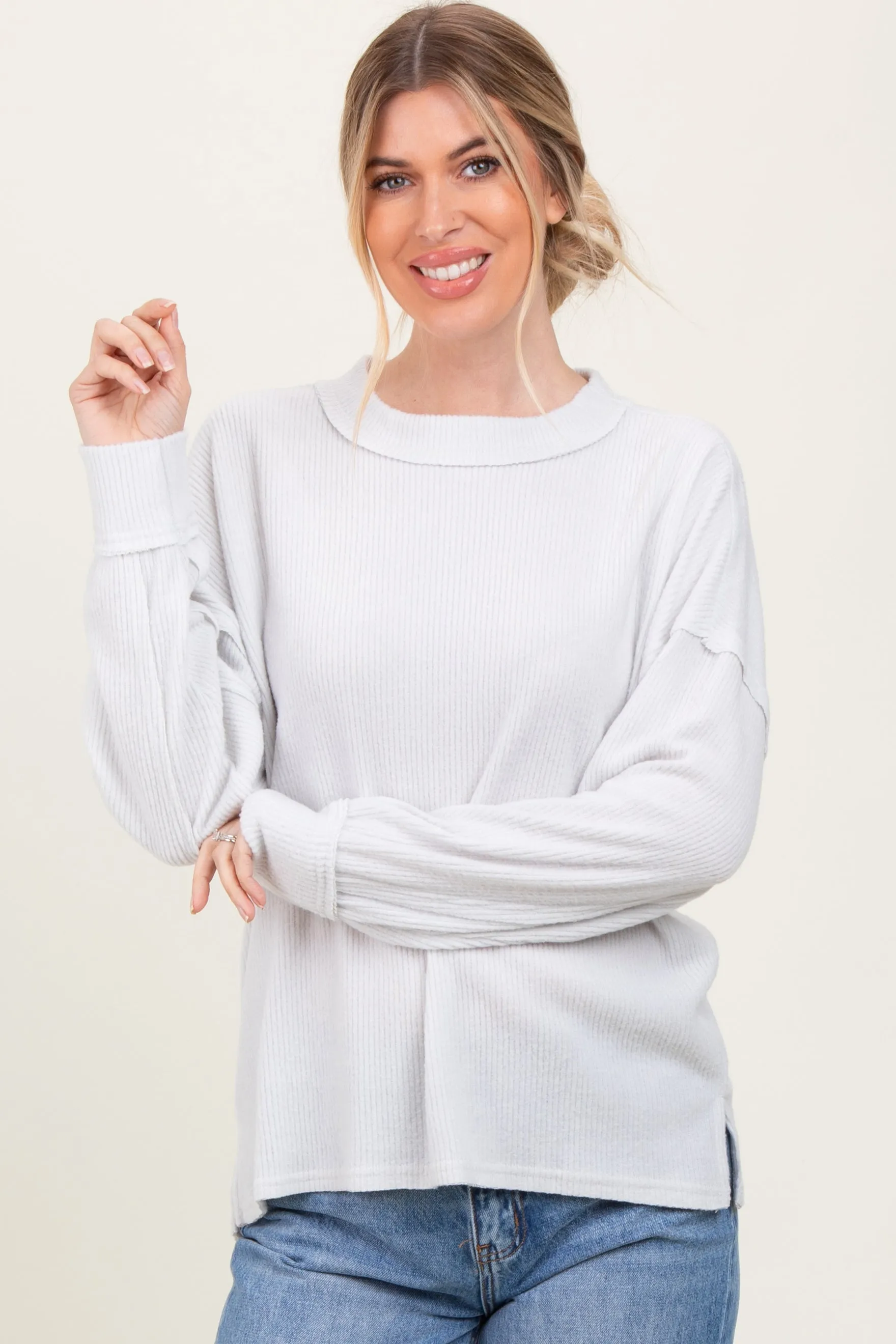 Ivory Brushed Ribbed Knit Pullover sold by Pinkblush product image thumbnail 2