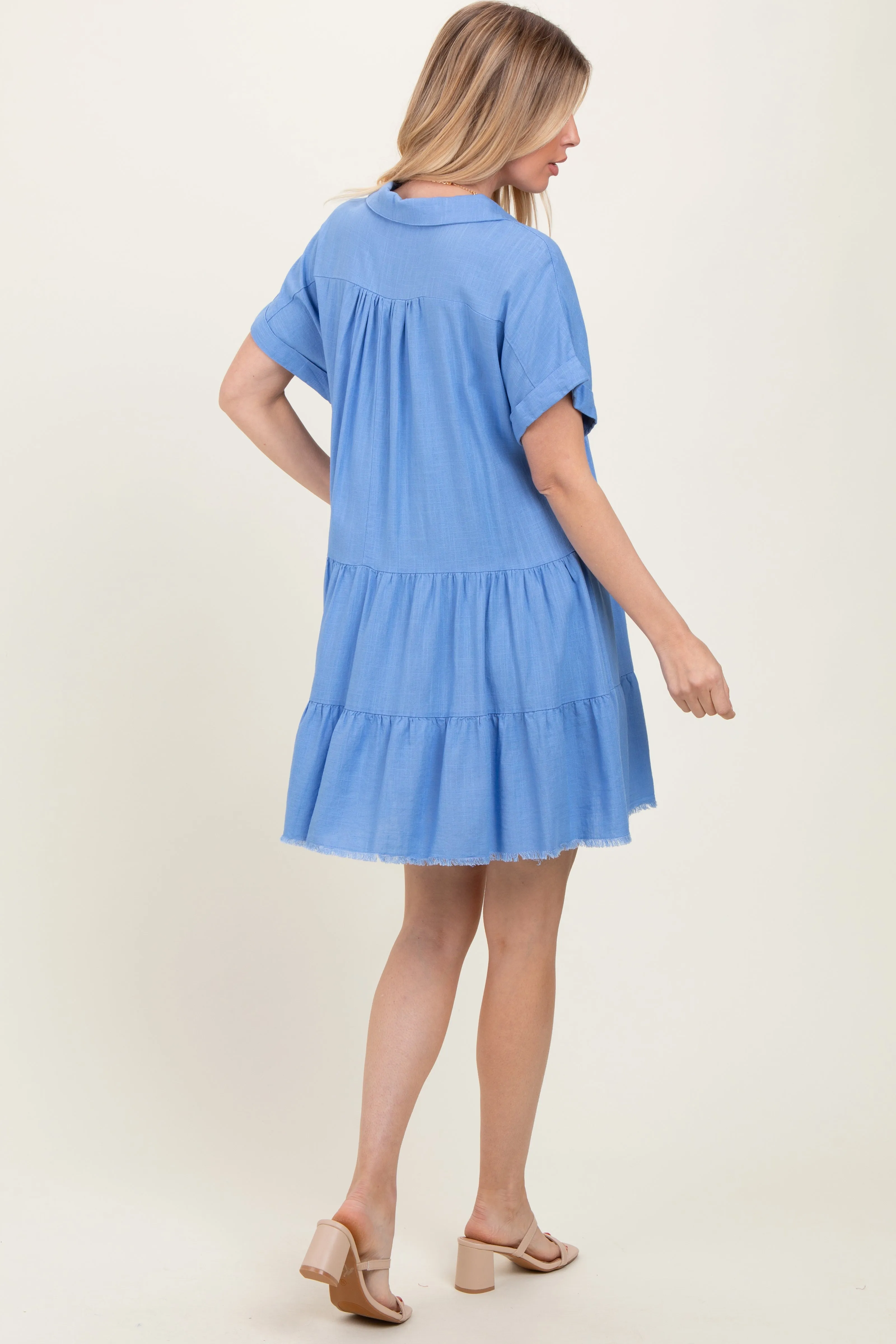 Blue Tiered Linen Dress sold by Pinkblush product image thumbnail 4