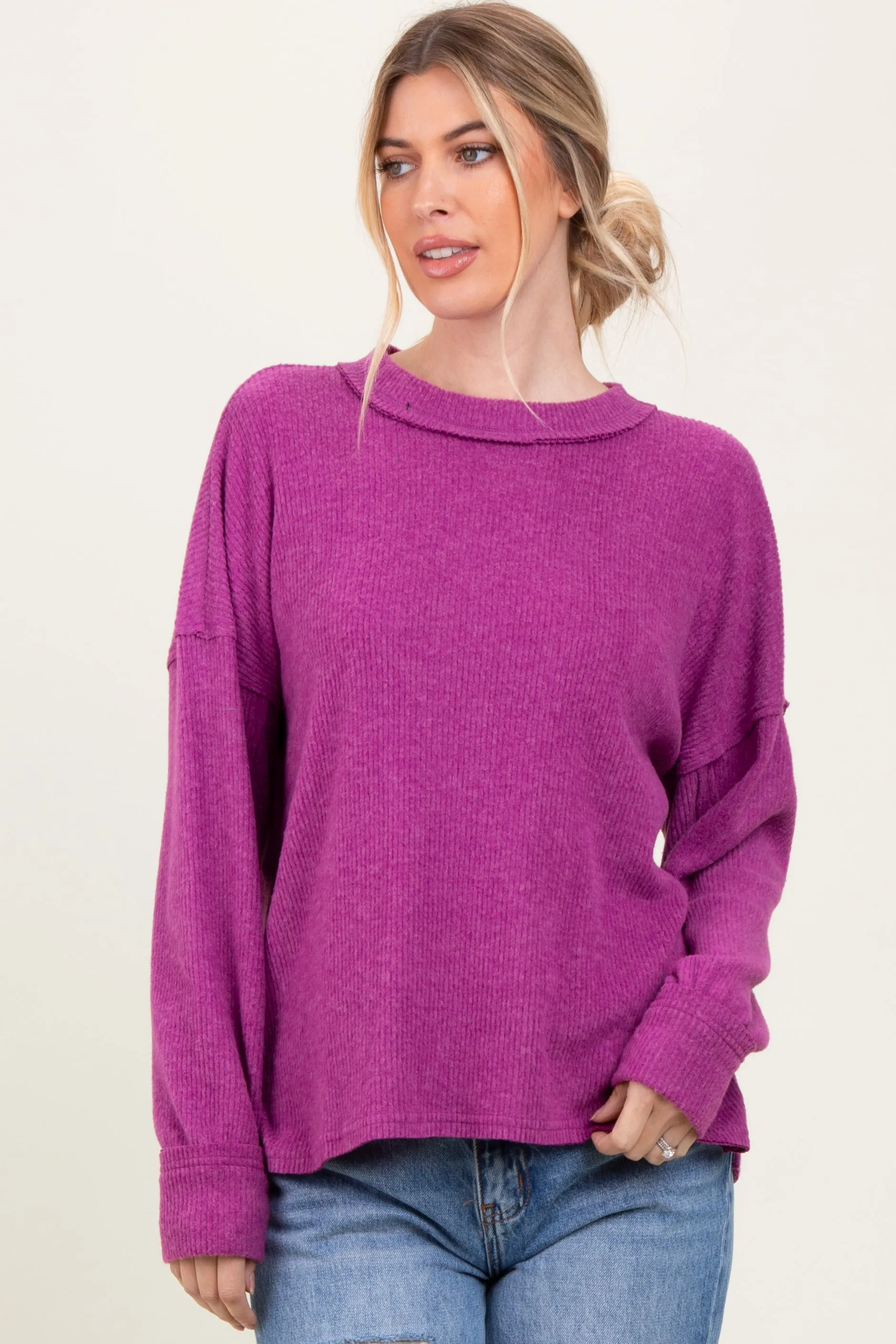 Plum Brushed Ribbed Knit Pullover sold by Pinkblush