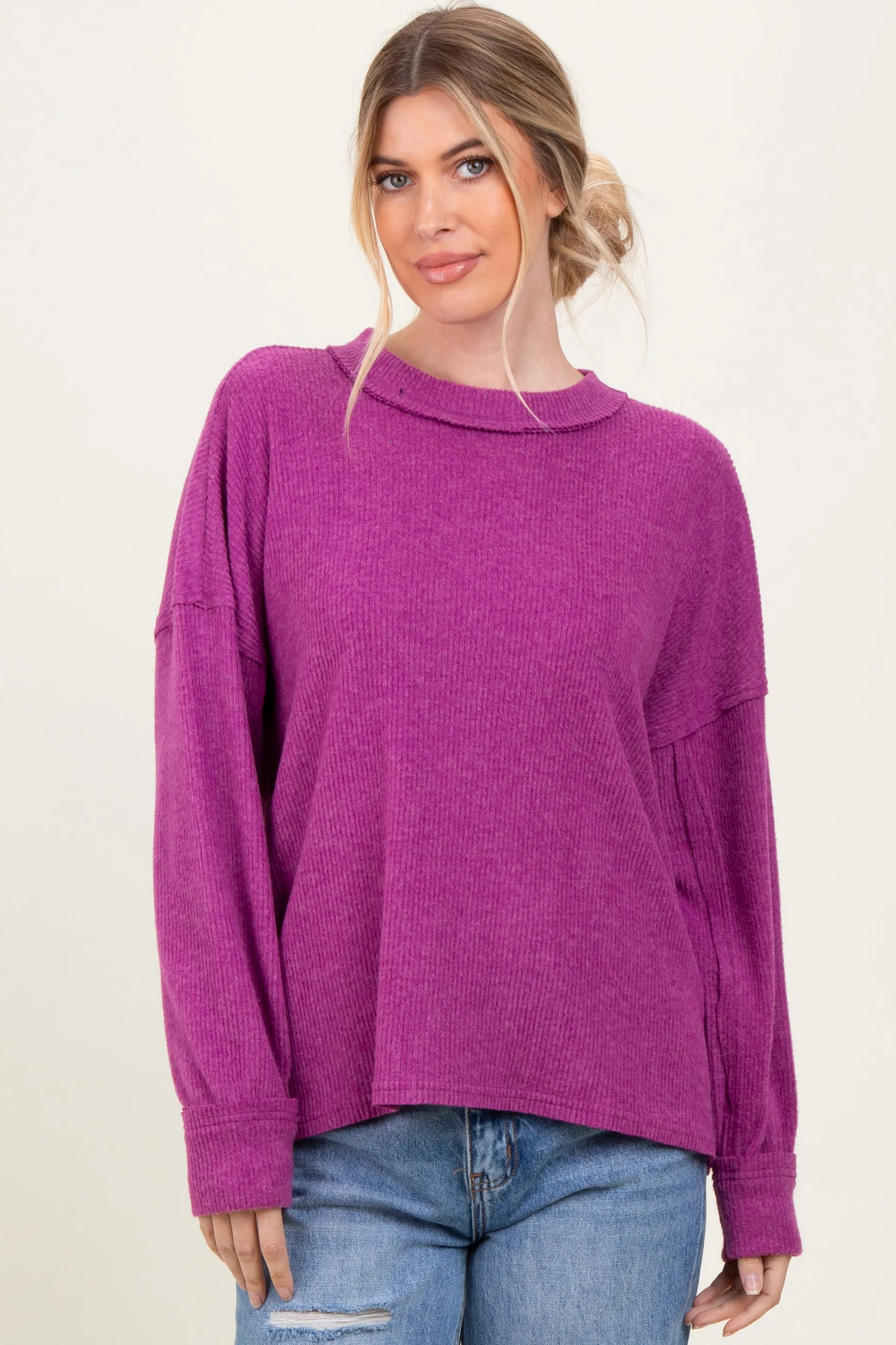 Plum Brushed Ribbed Knit Pullover sold by Pinkblush product image thumbnail 2