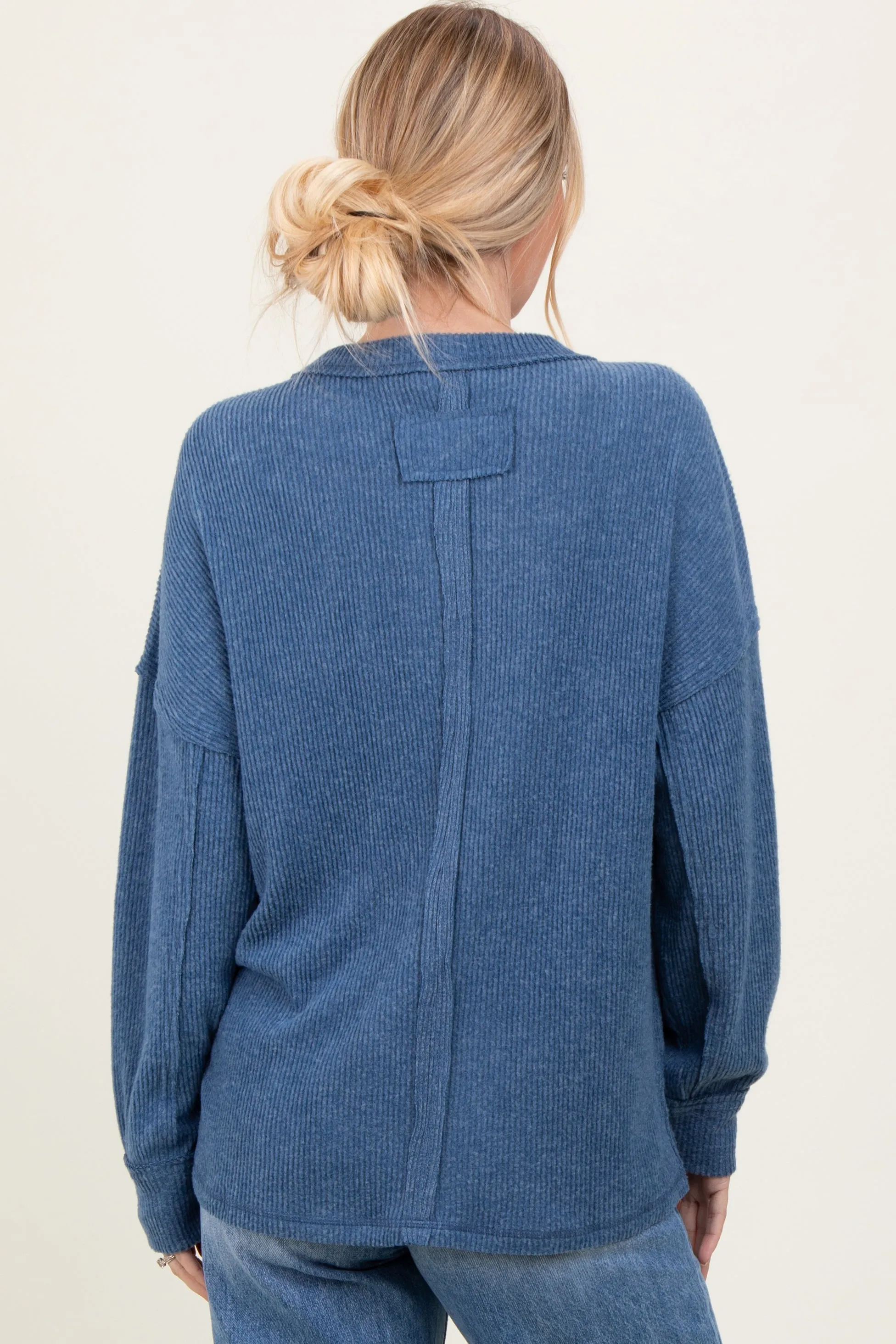 Blue Brushed Ribbed Knit Pullover sold by Pinkblush product image thumbnail 4