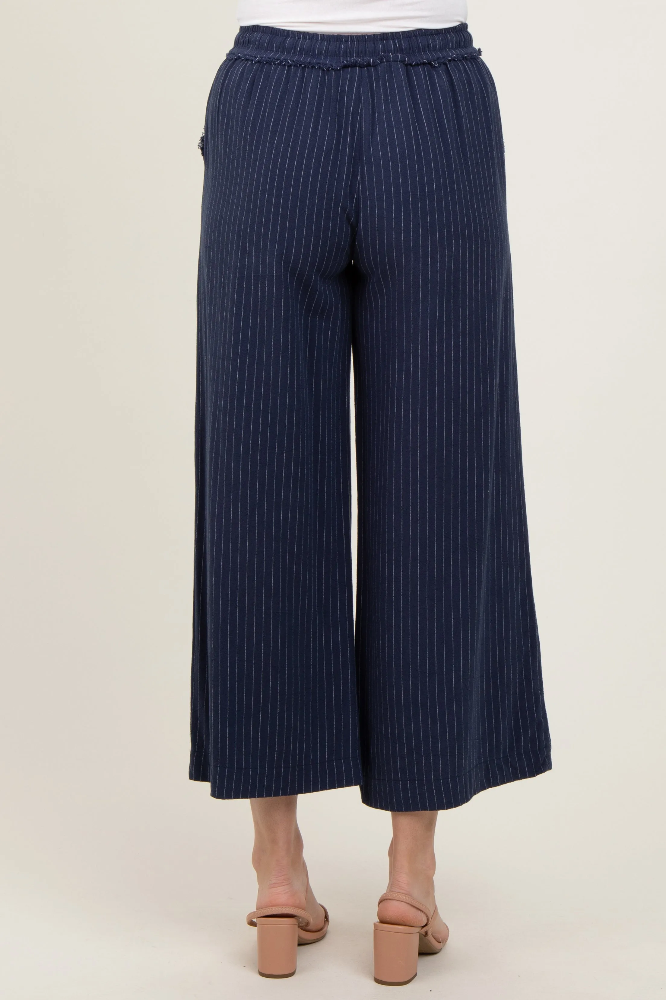 Navy Striped Drawstring Linen Blend Wide Leg Pants sold by Pinkblush product image thumbnail 5