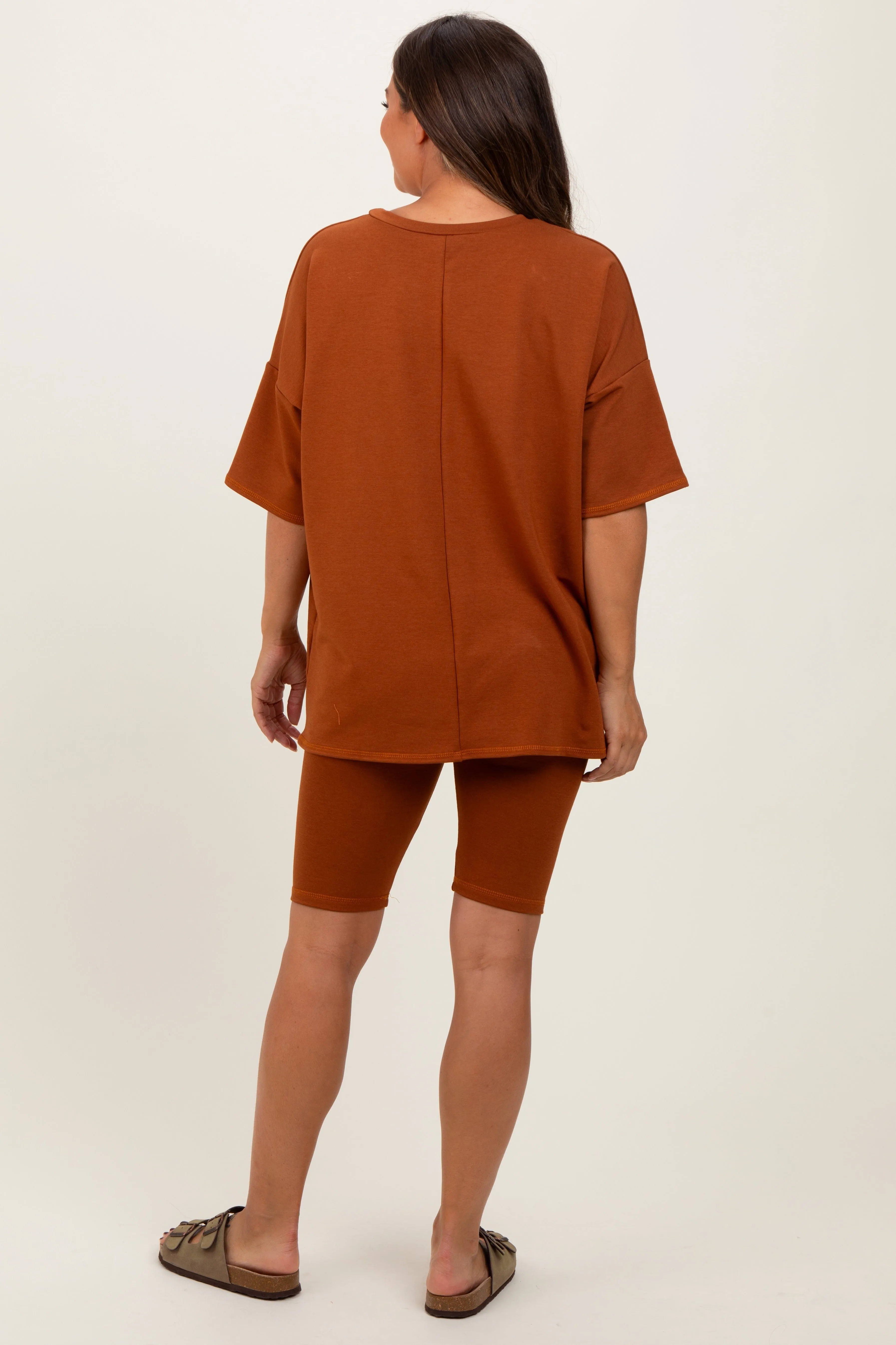 Rust Oversized Short Sleeve Biker Short Maternity Set sold by Pinkblush product image thumbnail 4
