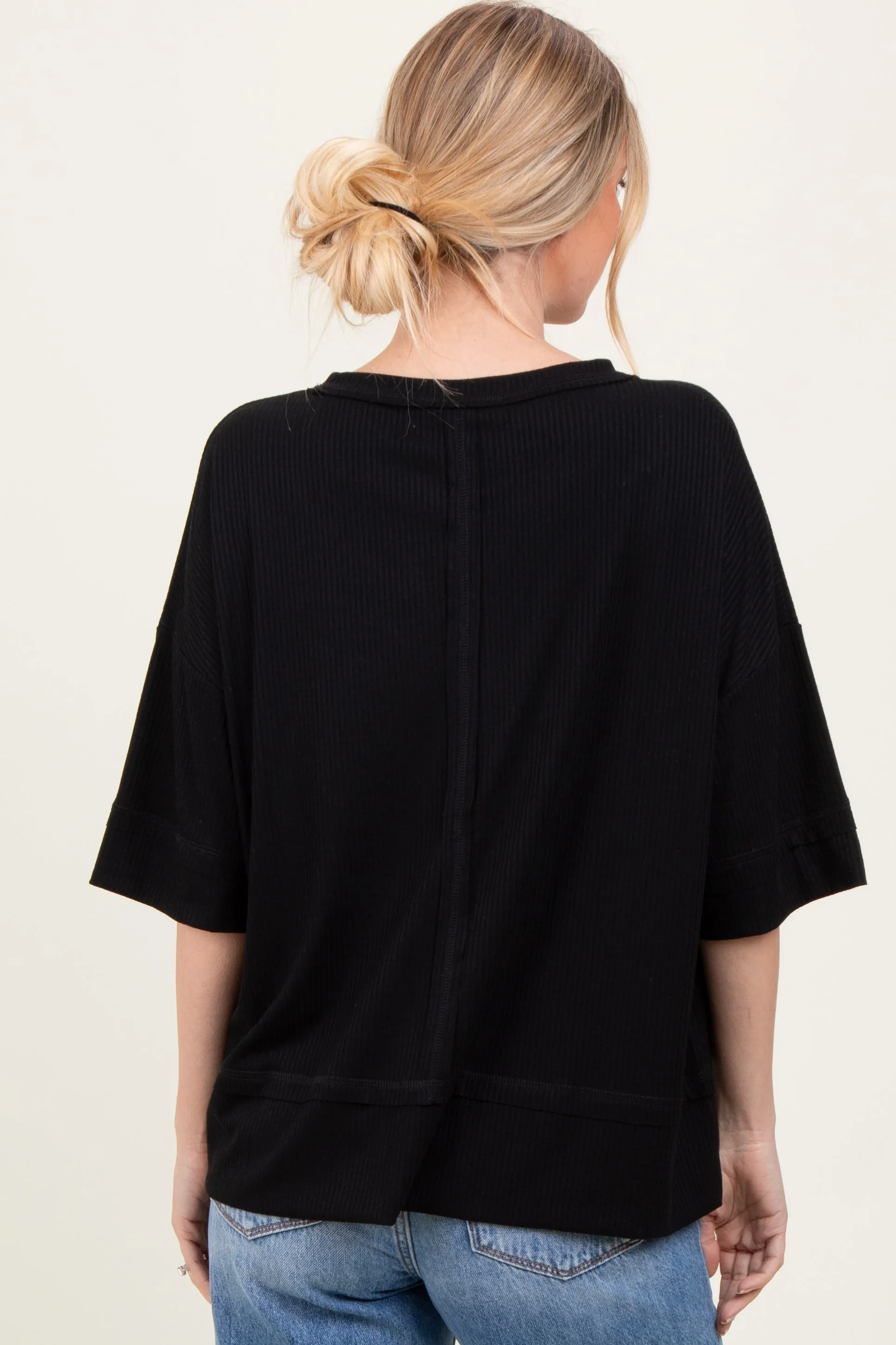 Black Ribbed Boxy Fit Short Sleeve Top sold by Pinkblush product image thumbnail 2