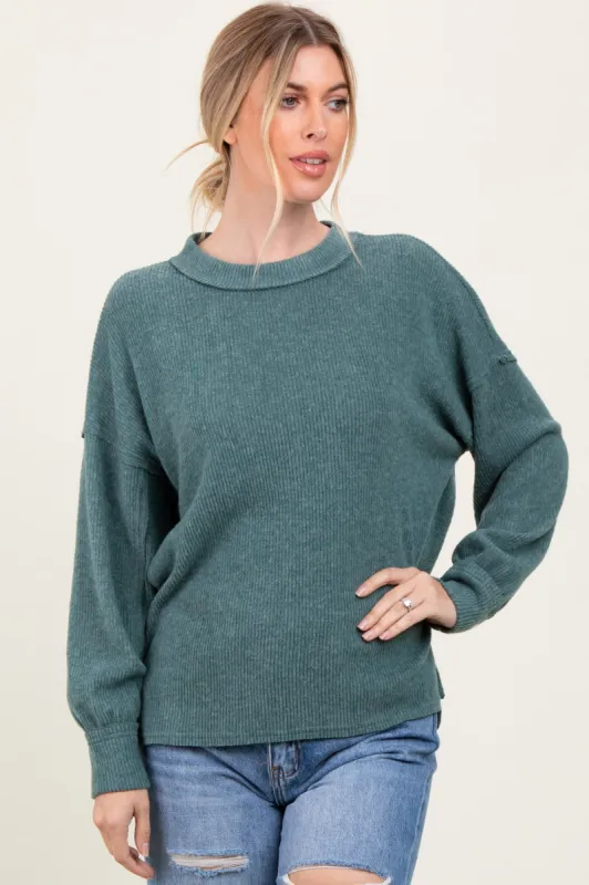 Light Olive Brushed Ribbed Knit Pullover sold by Pinkblush