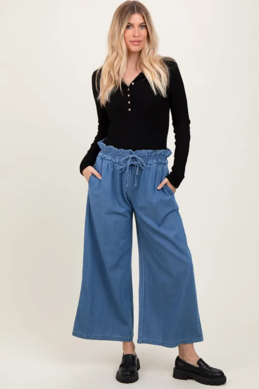 Denim Flowy Cropped Pant sold by Pinkblush