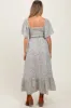 Cream Flowy Ditsy Floral Smocked Maternity Midi Dress sold by Pinkblush