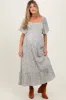 Cream Flowy Ditsy Floral Smocked Maternity Midi Dress sold by Pinkblush