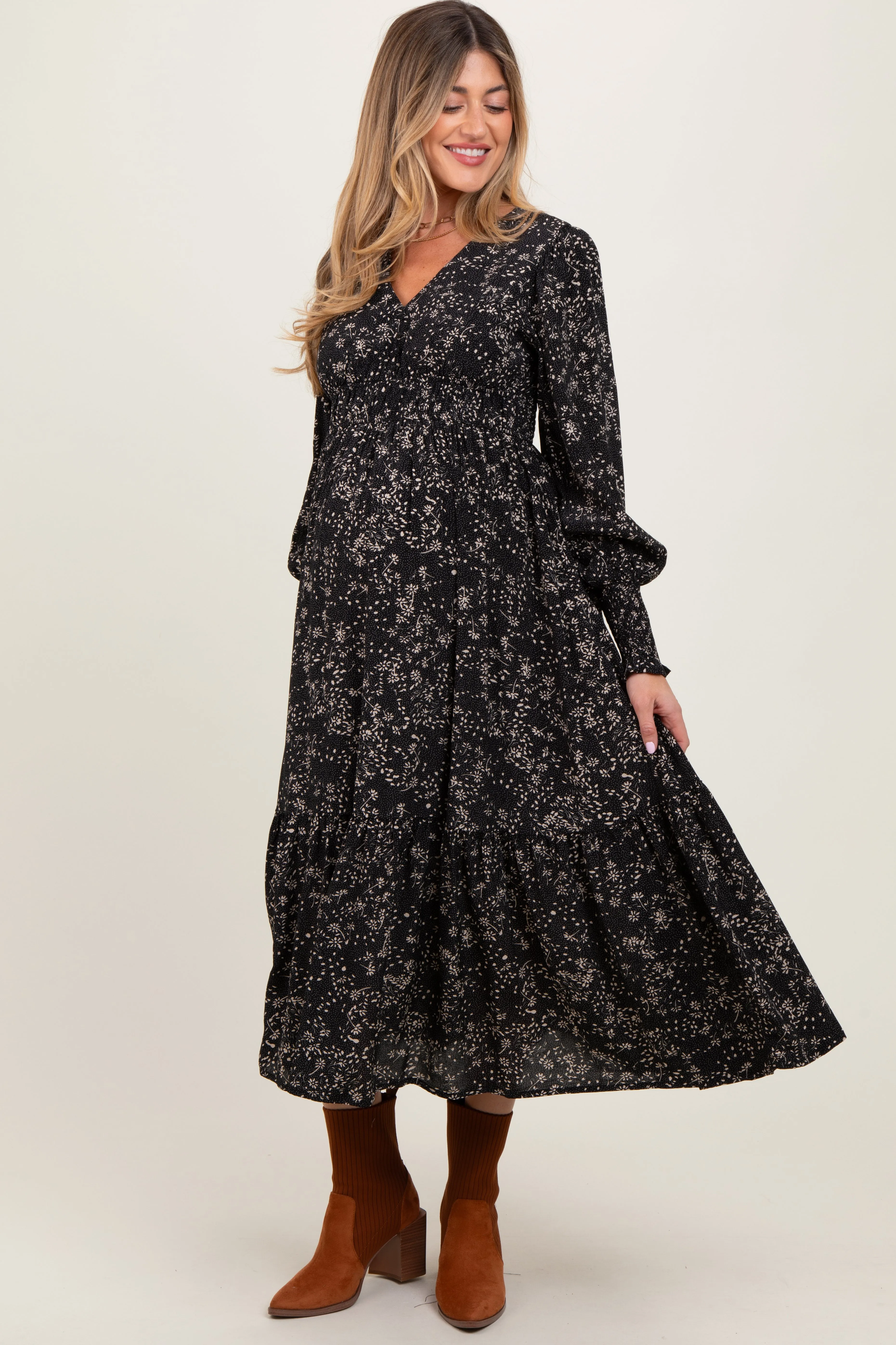 Black Floral Button Maternity Maxi Dress sold by Pinkblush product image thumbnail 2