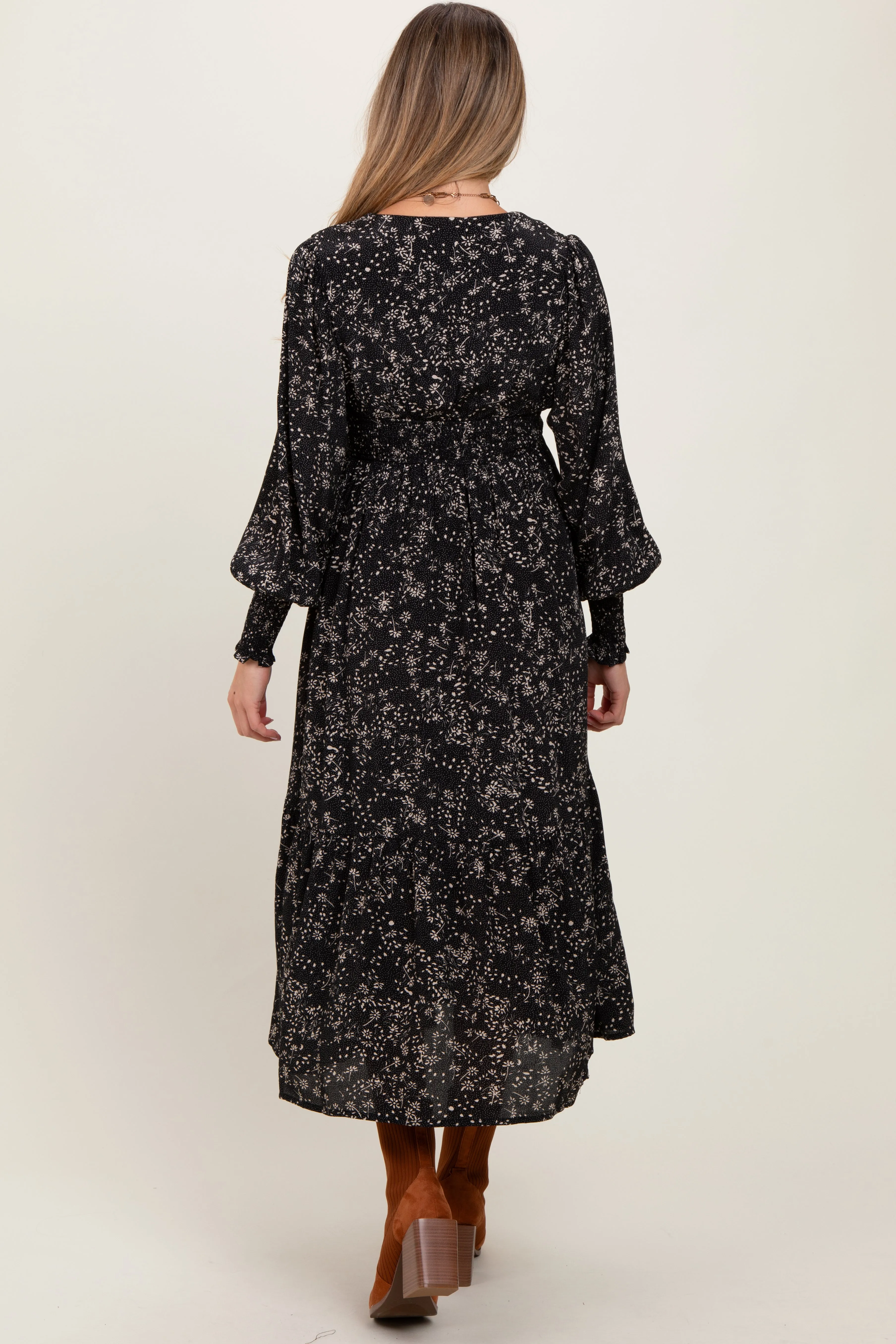Black Floral Button Maternity Maxi Dress sold by Pinkblush product image thumbnail 3
