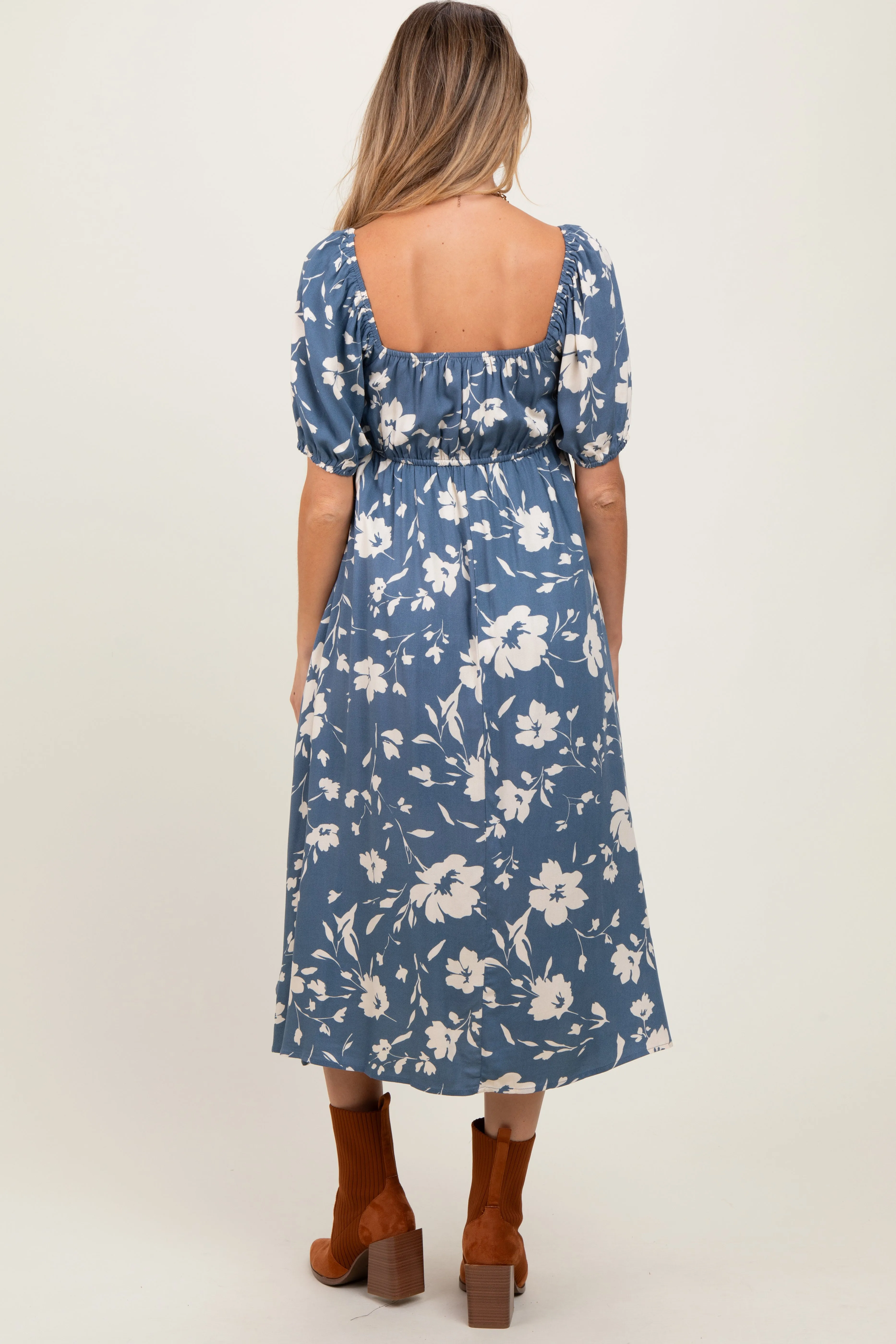 Light Navy Floral Sweetheart Neckline Maternity Midi Dress sold by Pinkblush product image thumbnail 4