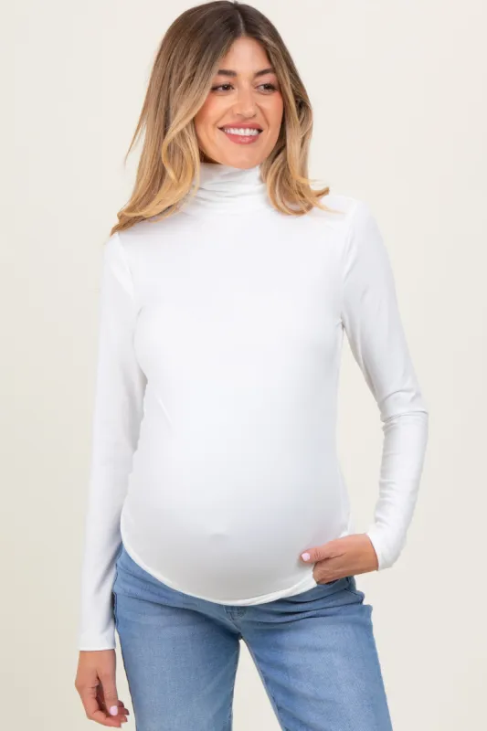 White Brushed Knit Basic Turtleneck Maternity Top sold by Pinkblush