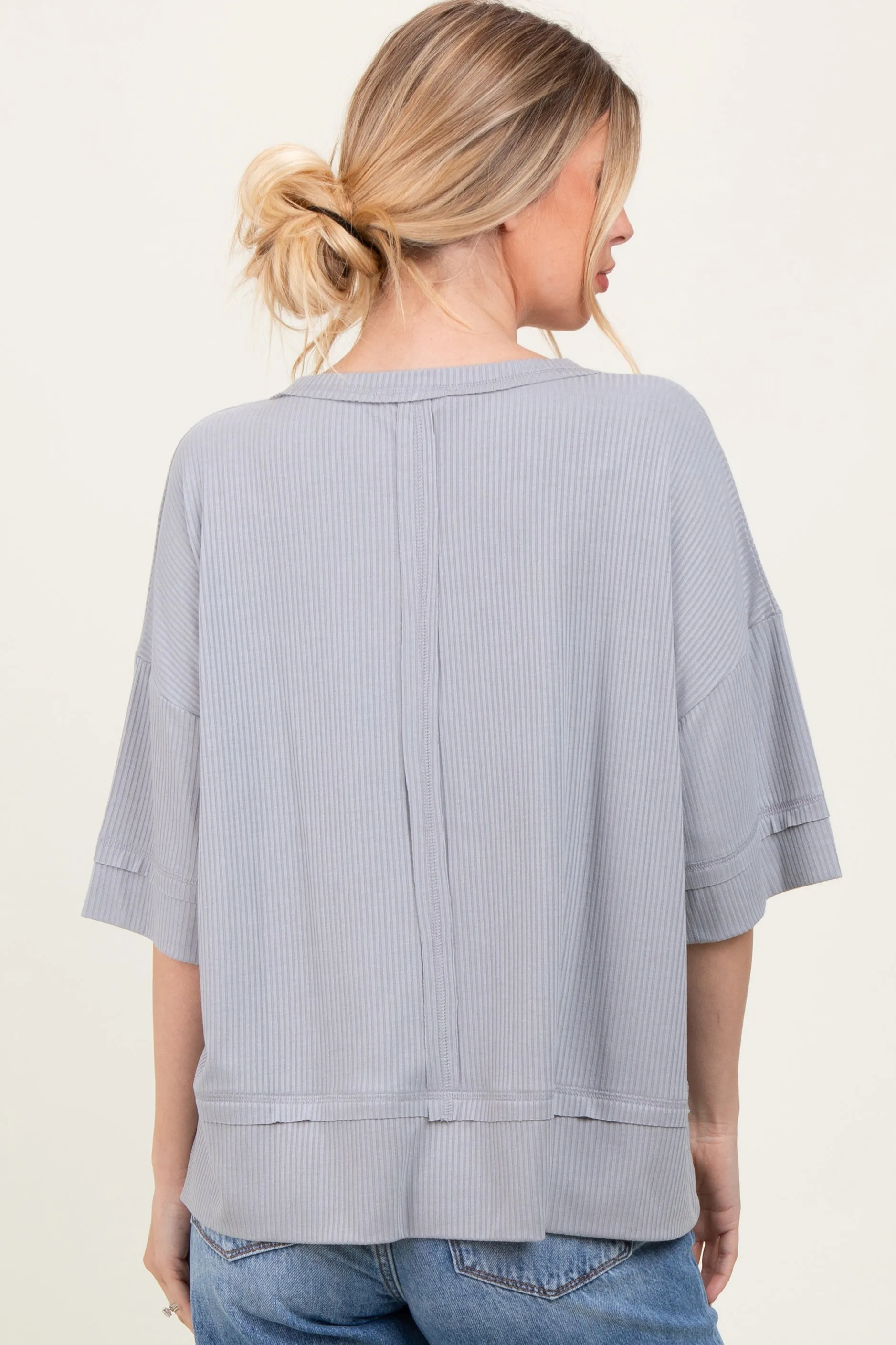 Light Grey Ribbed Boxy Fit Short Sleeve Top sold by Pinkblush product image thumbnail 4