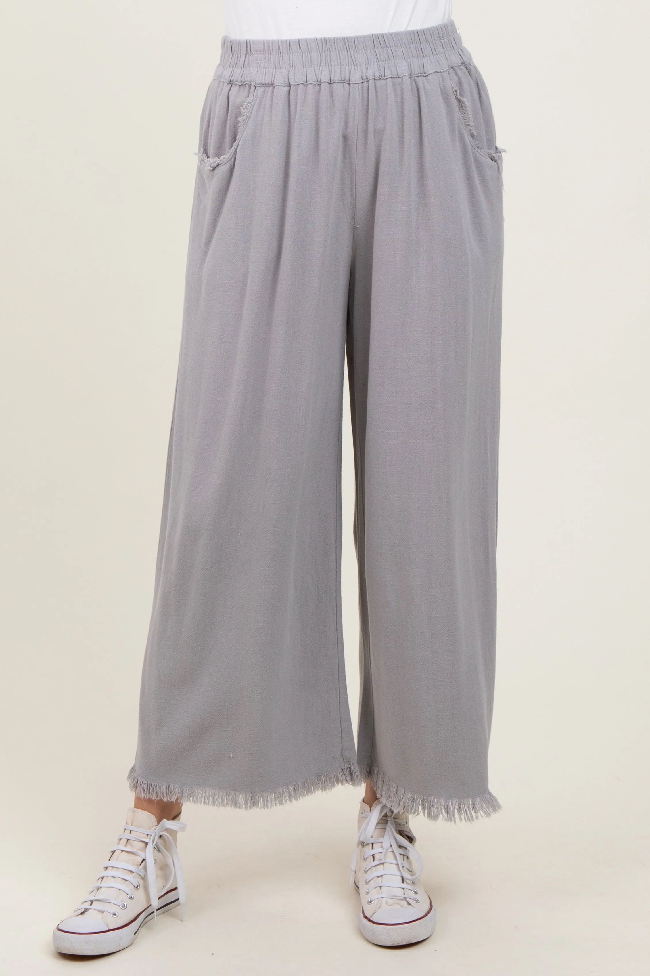 Grey Linen Frayed Hem Crop Pants sold by Pinkblush product image thumbnail 3