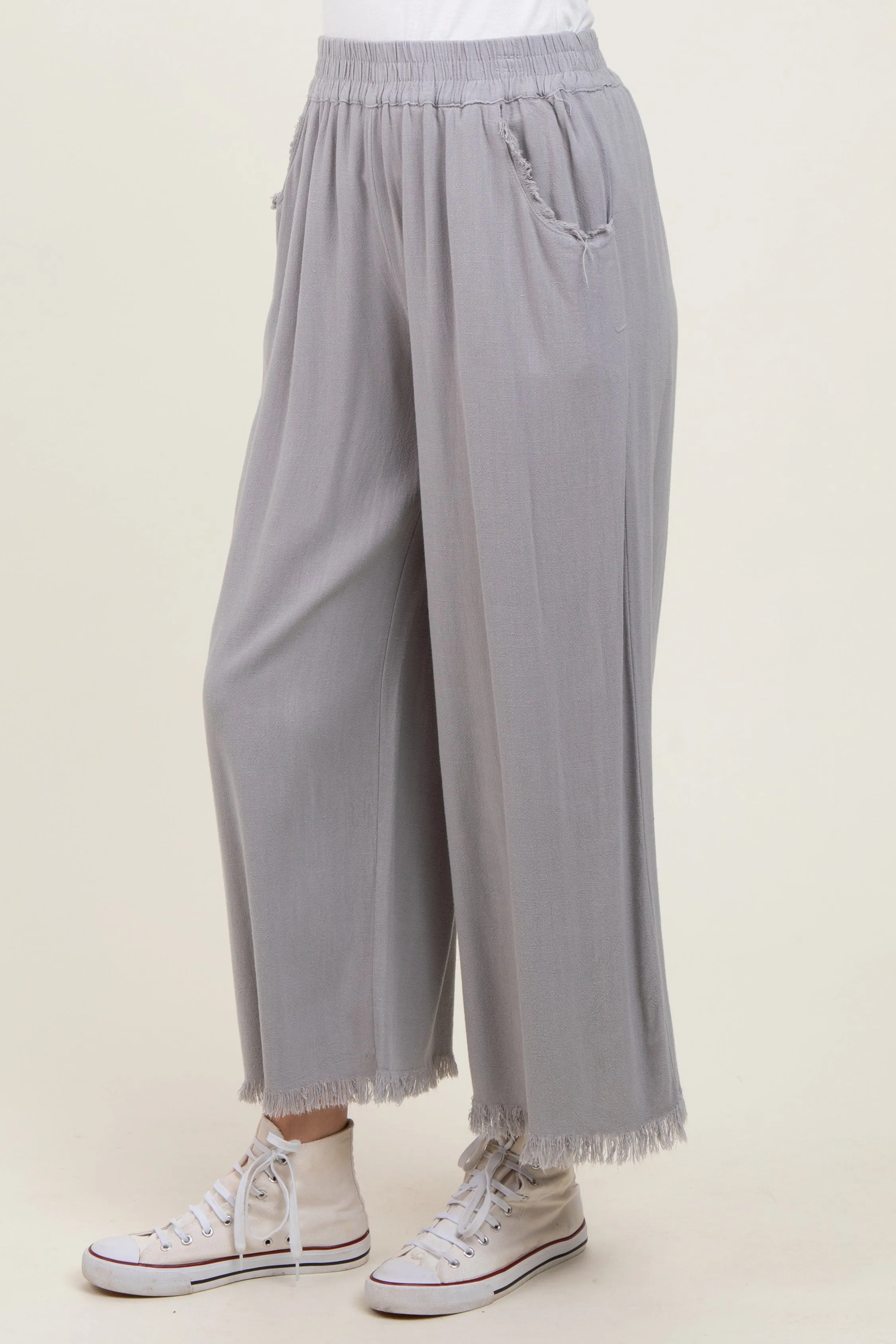 Grey Linen Frayed Hem Crop Pants sold by Pinkblush product image thumbnail 4
