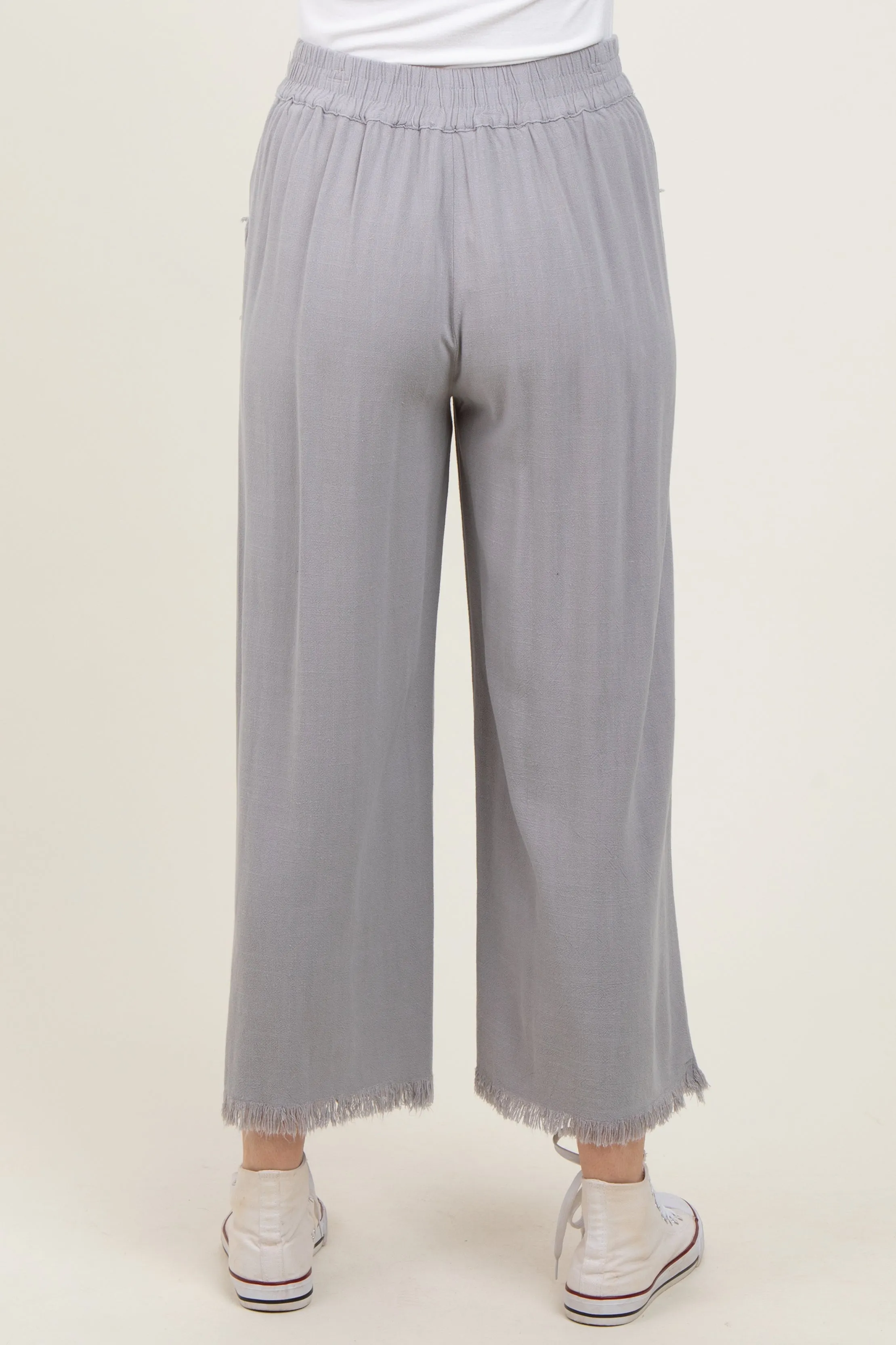 Grey Linen Frayed Hem Crop Pants sold by Pinkblush product image thumbnail 5