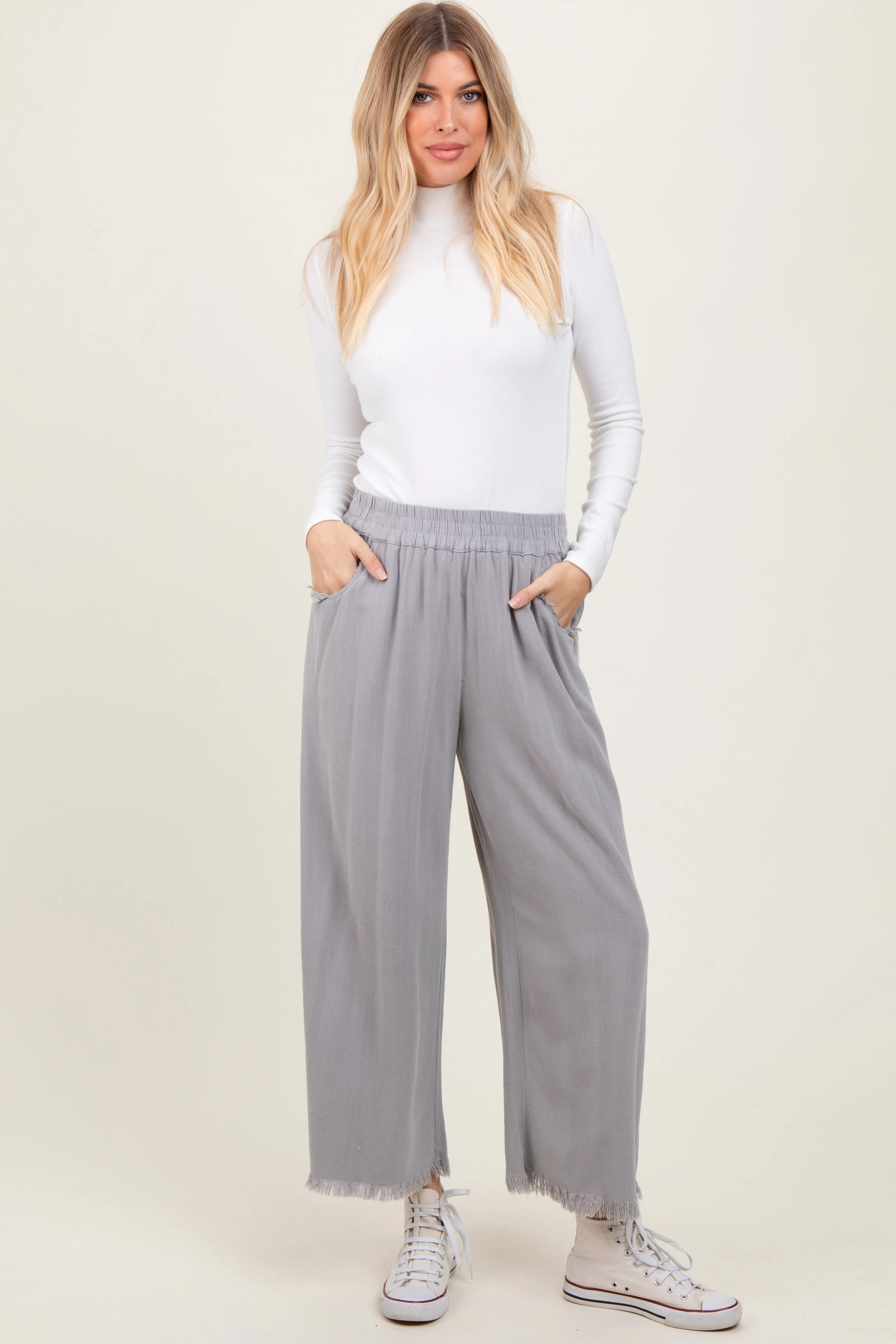 Grey Linen Frayed Hem Crop Pants sold by Pinkblush product image thumbnail 2