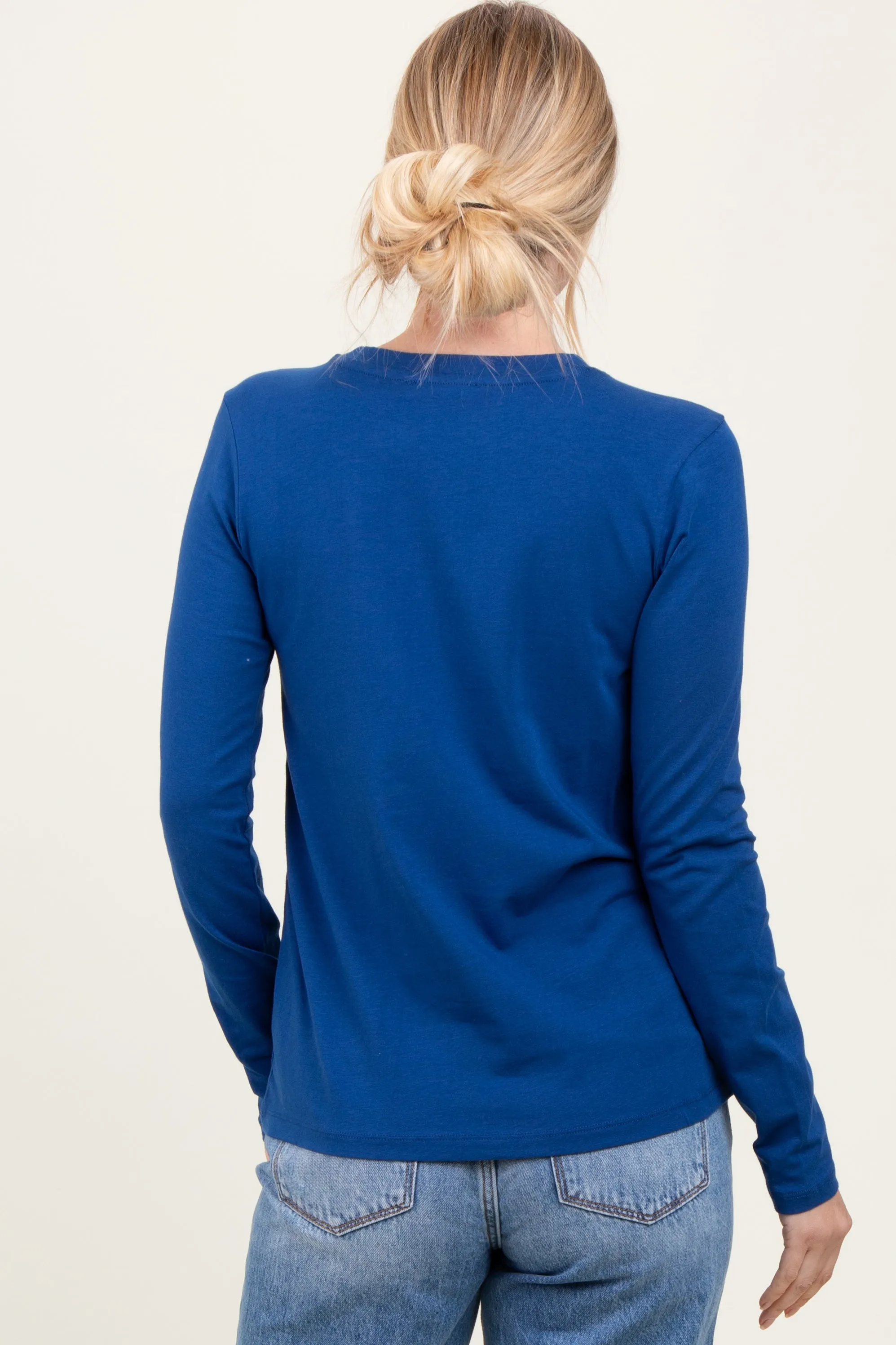Light Navy Basic Crew Neck Long Sleeve Top sold by Pinkblush product image thumbnail 4