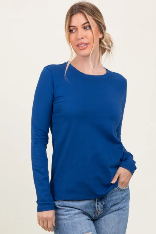 Light Navy Basic Crew Neck Long Sleeve Top sold by Pinkblush