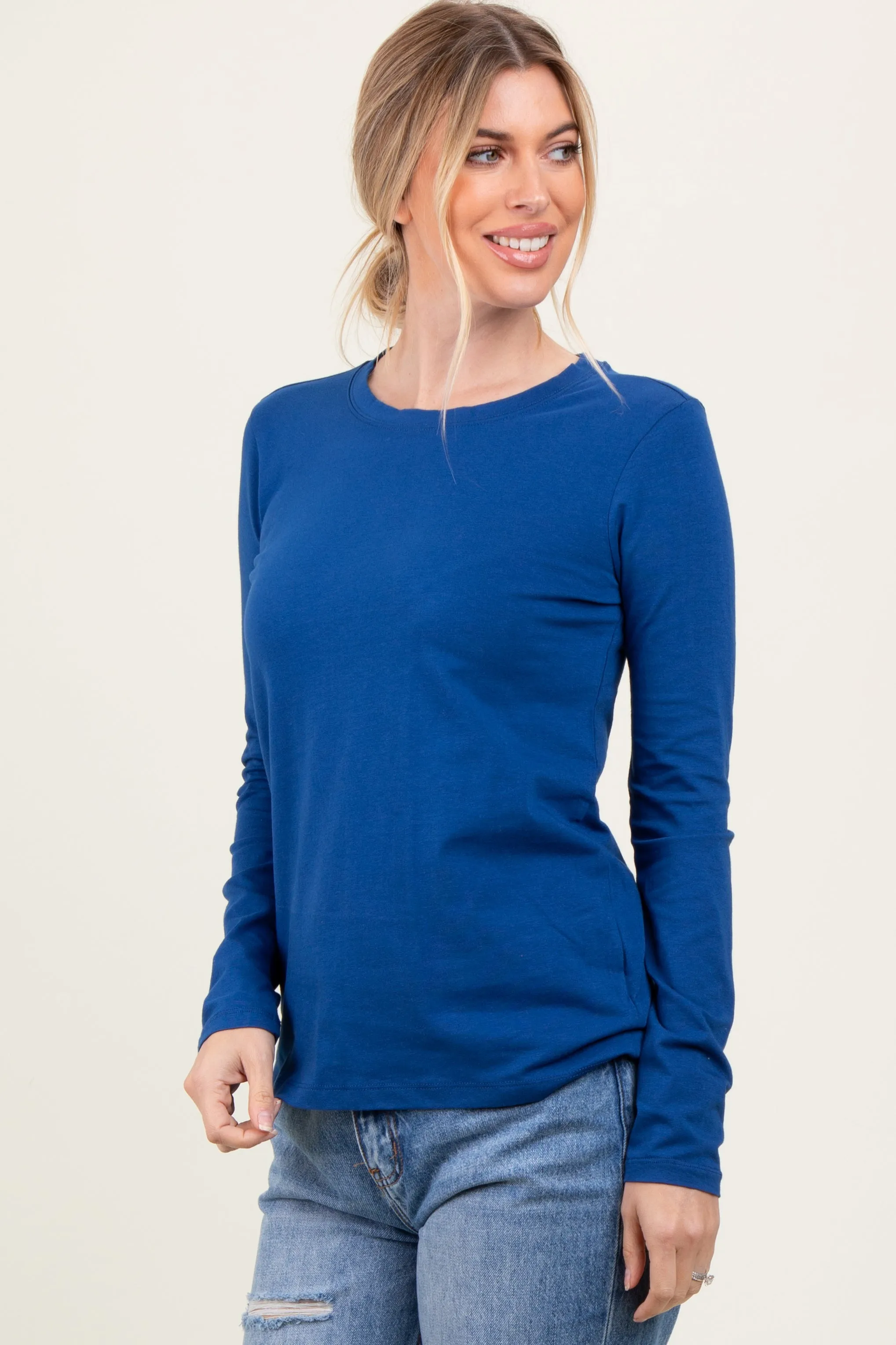 Light Navy Basic Crew Neck Long Sleeve Top sold by Pinkblush product image thumbnail 3