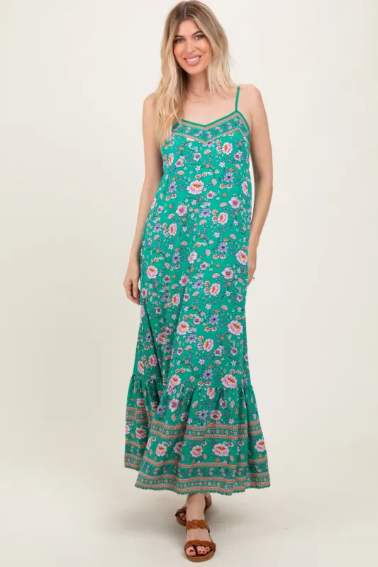 Green Floral Tie Back Maxi Dress sold by Pinkblush