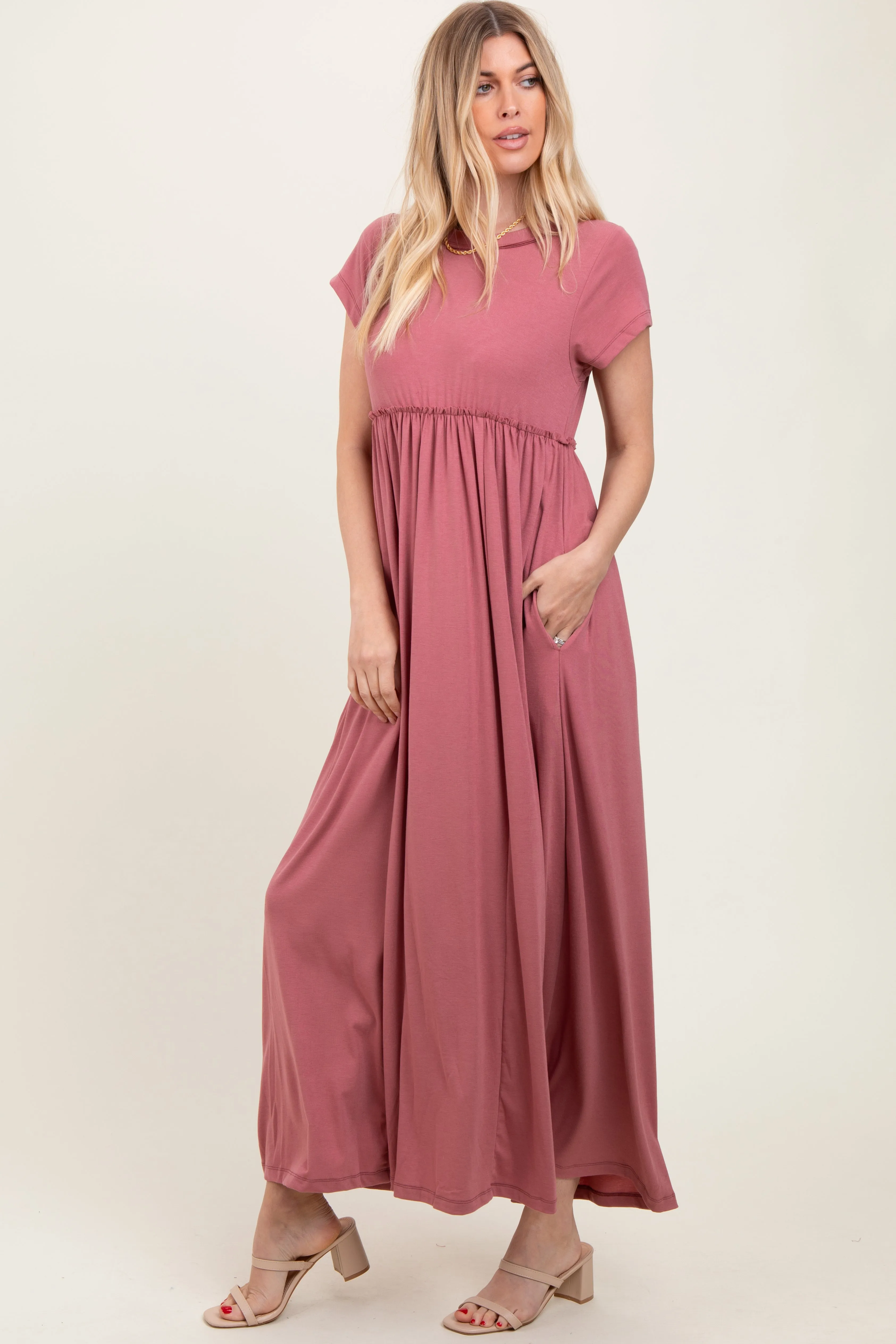 Mauve Short Sleeve Pocketed Maxi Dress sold by Pinkblush product image thumbnail 3