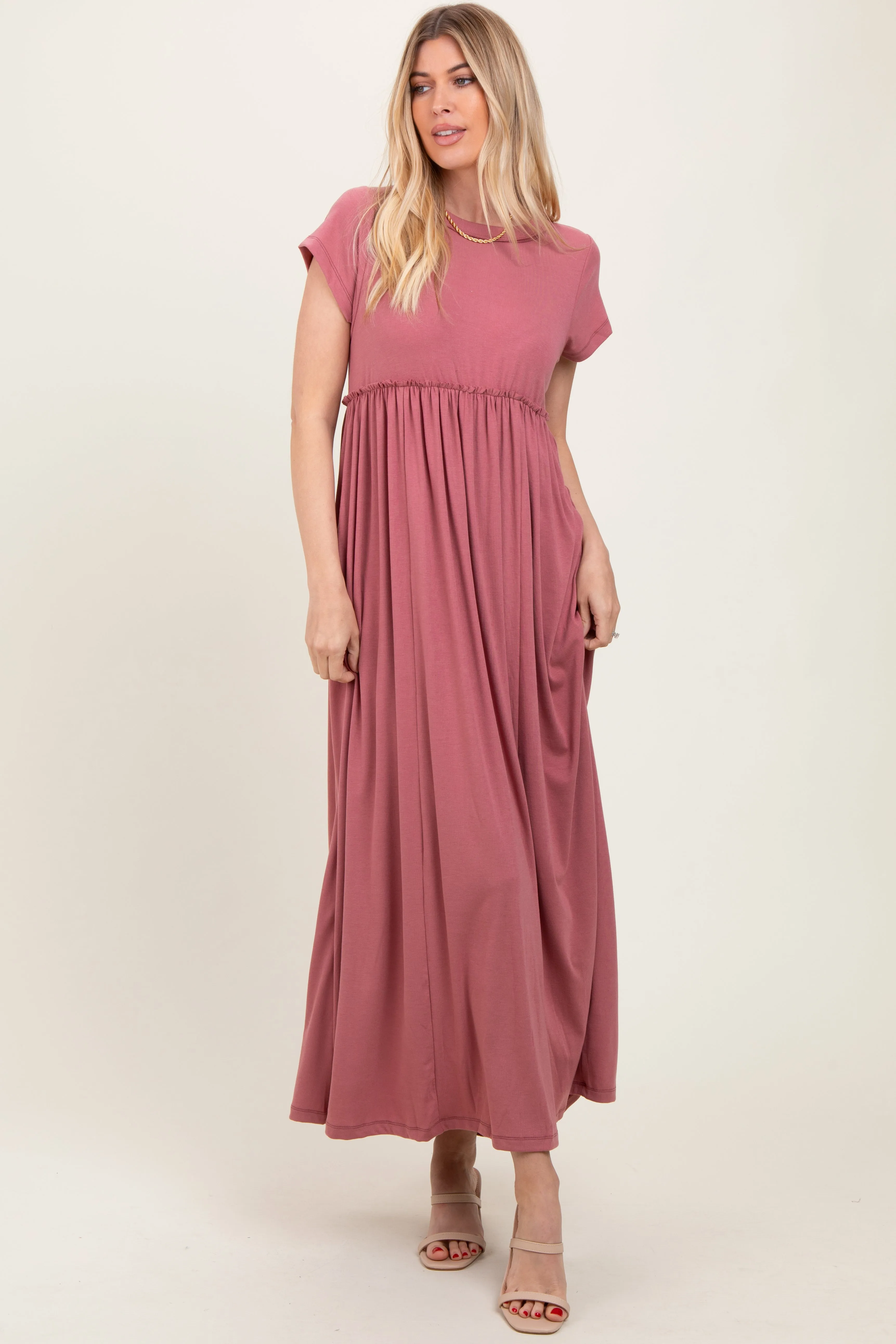 Mauve Short Sleeve Pocketed Maxi Dress sold by Pinkblush