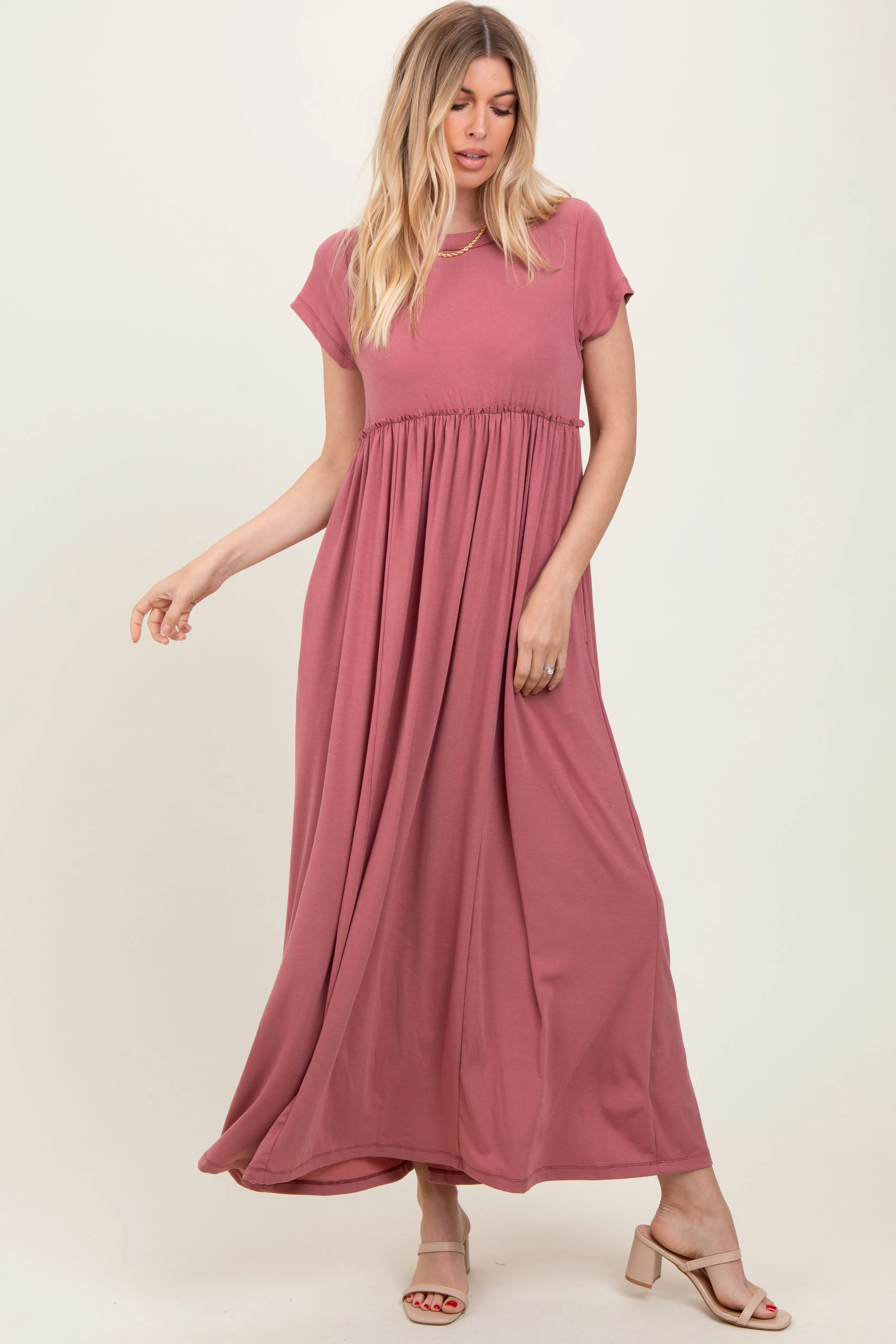 Mauve Short Sleeve Pocketed Maxi Dress sold by Pinkblush product image thumbnail 2