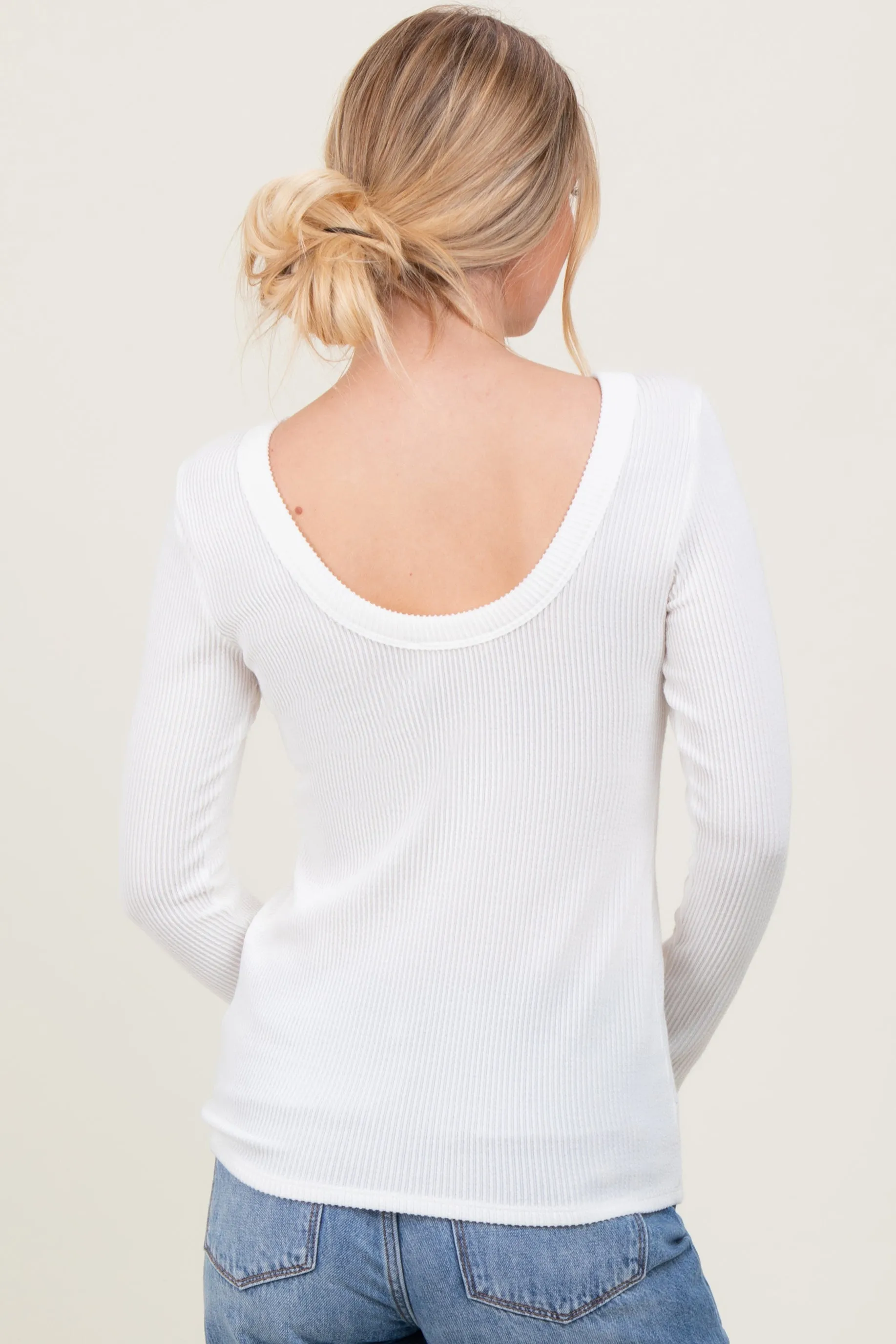 Ivory Ribbed Scoop Neck Long Sleeve Top sold by Pinkblush product image thumbnail 4