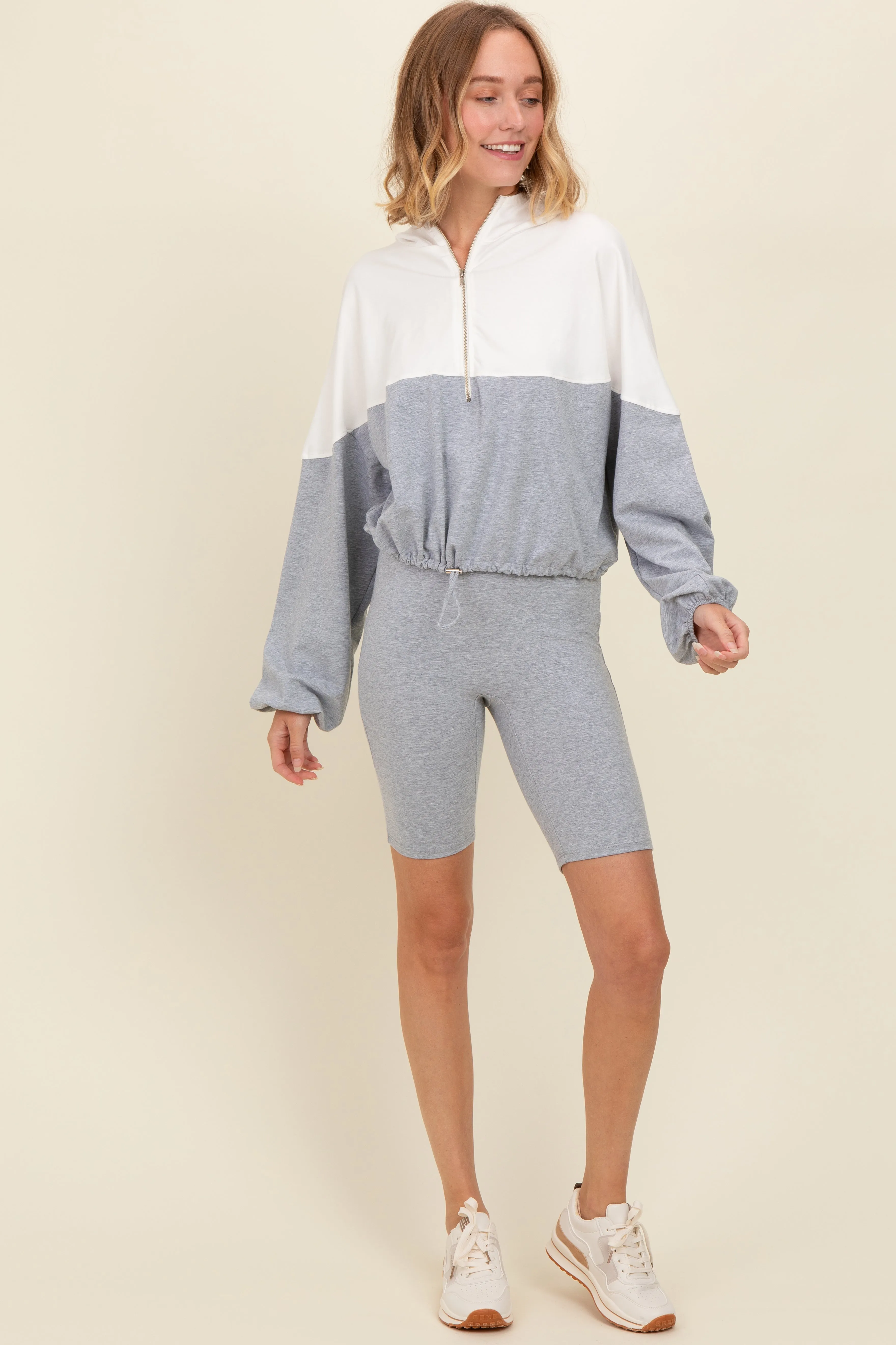 Heather Grey Colorblock Hoodie Shorts Set sold by Pinkblush product image thumbnail 3