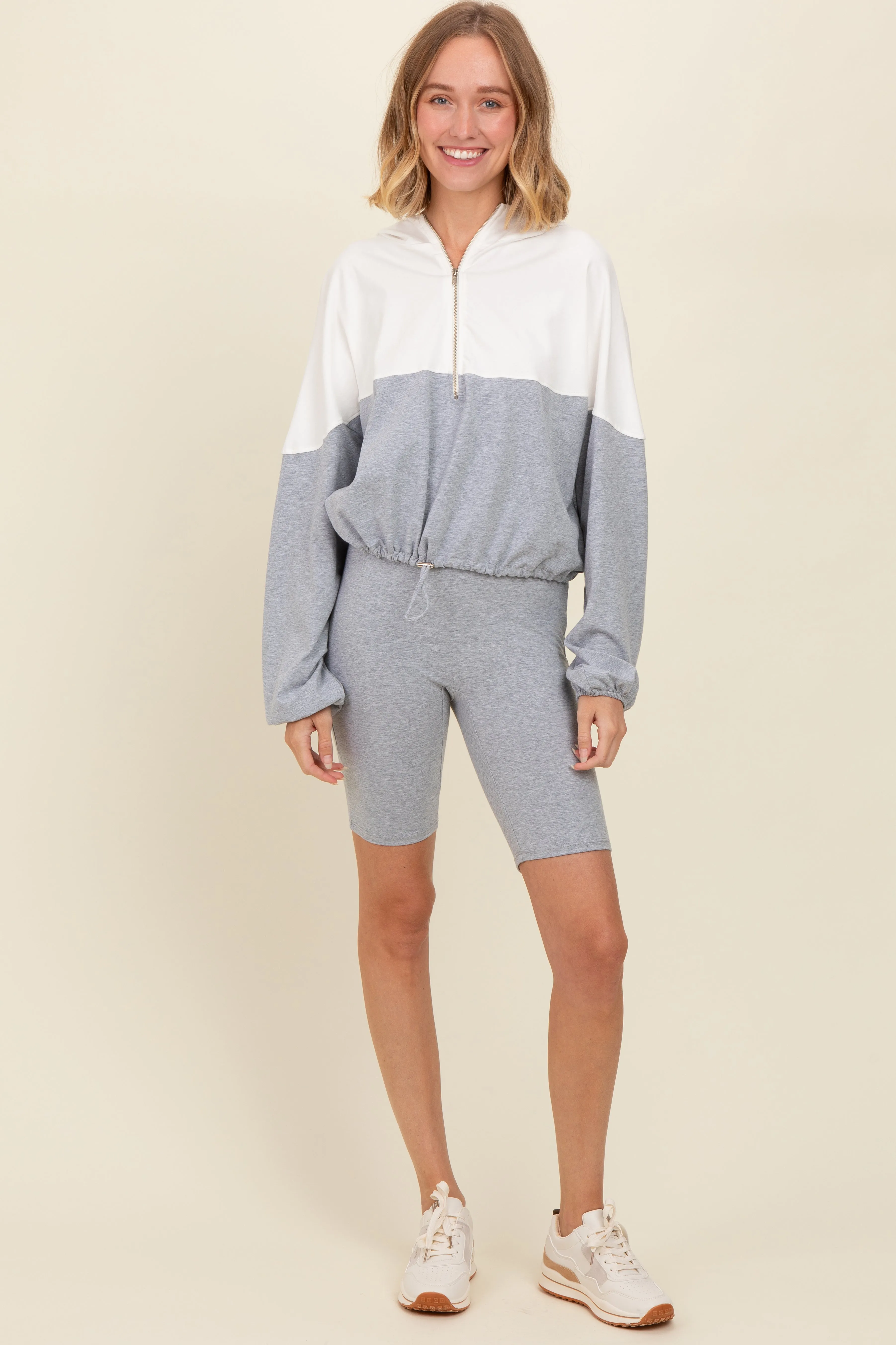 Heather Grey Colorblock Hoodie Shorts Set sold by Pinkblush