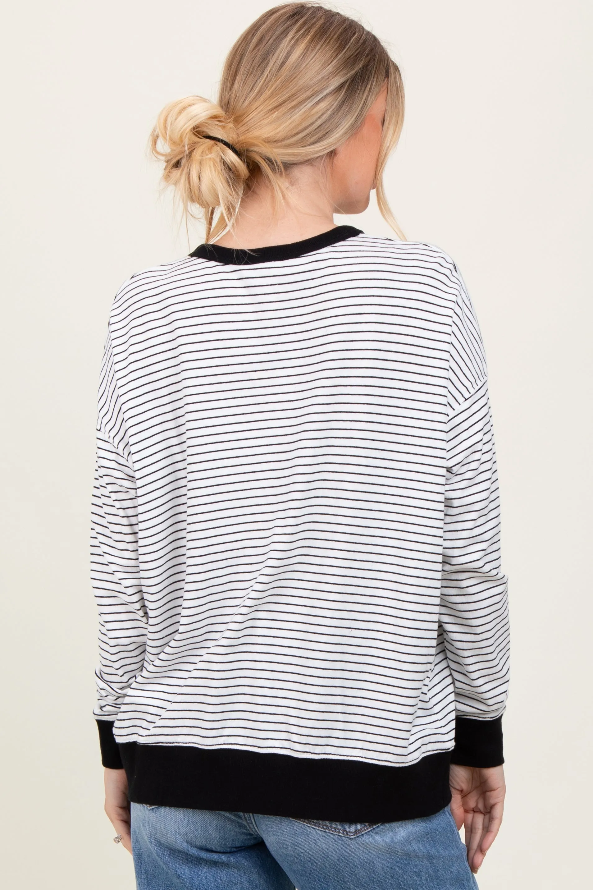 White Striped Oversized Crewneck Pullover sold by Pinkblush product image thumbnail 4