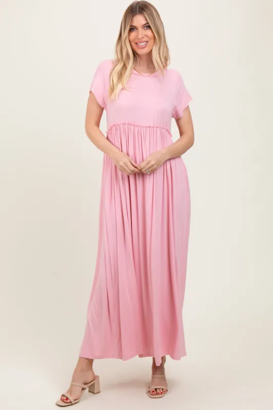Light Pink Short Sleeve Pocketed Maxi Dress sold by Pinkblush