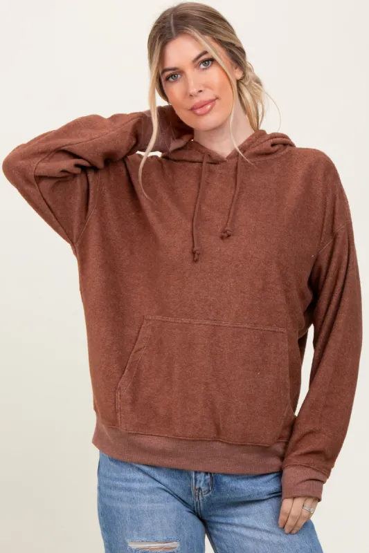 Brown Brushed Knit Oversized Hoodie sold by Pinkblush