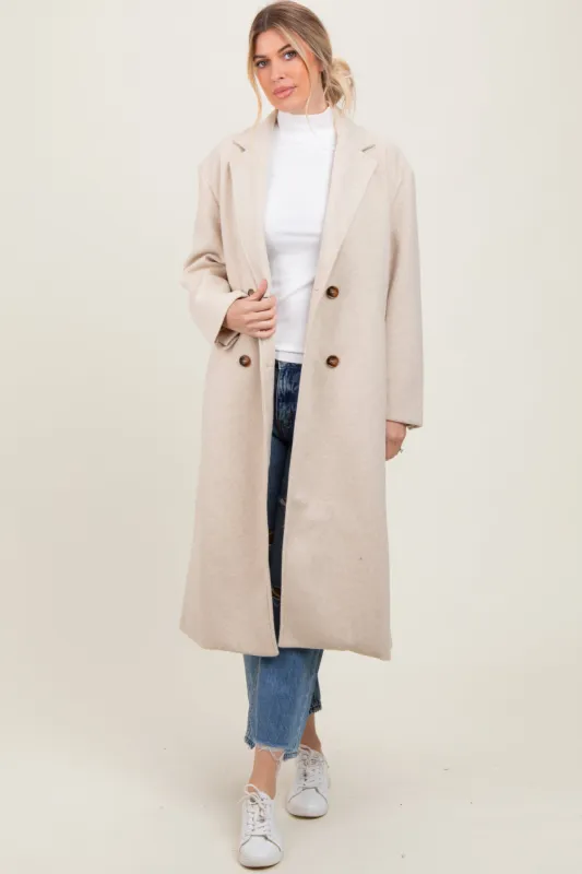 Cream Felted Double Breasted Lapel Button Coat sold by Pinkblush